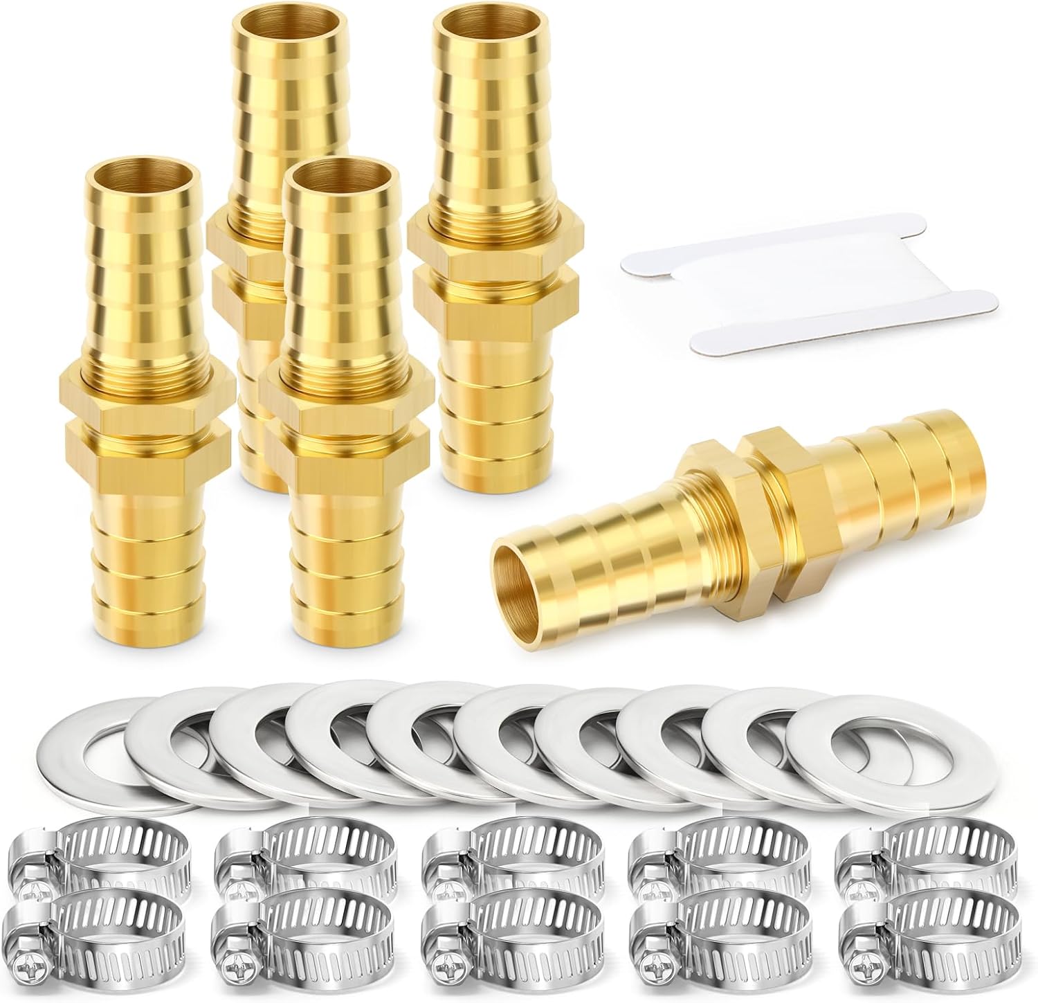 TAILONZ PNEUMATIC Brass 6mm Through-Bulk Bulkhead Hose Fitting – 5pc with 10 Clamps