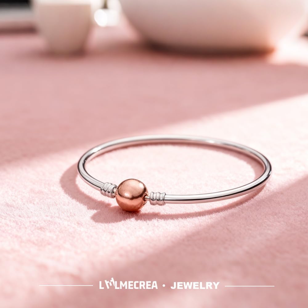 Detalle de LMLMECREA Damen Charm-Armband aus 925er Silber mit Rosegold-Zylinder-Verschluss