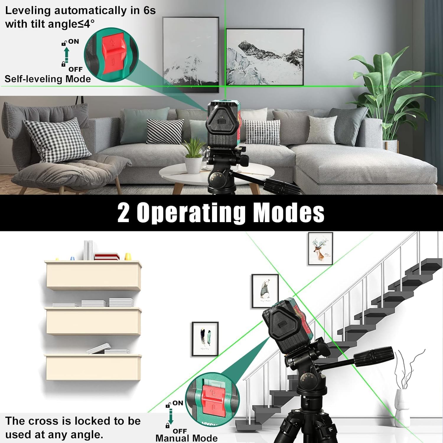 Thumbnail 4 de HYCHIKA Green Laser Level: 45m Self-Leveling Cross/Vertical/Horizontal Lines with 360° Magnetic Bracket