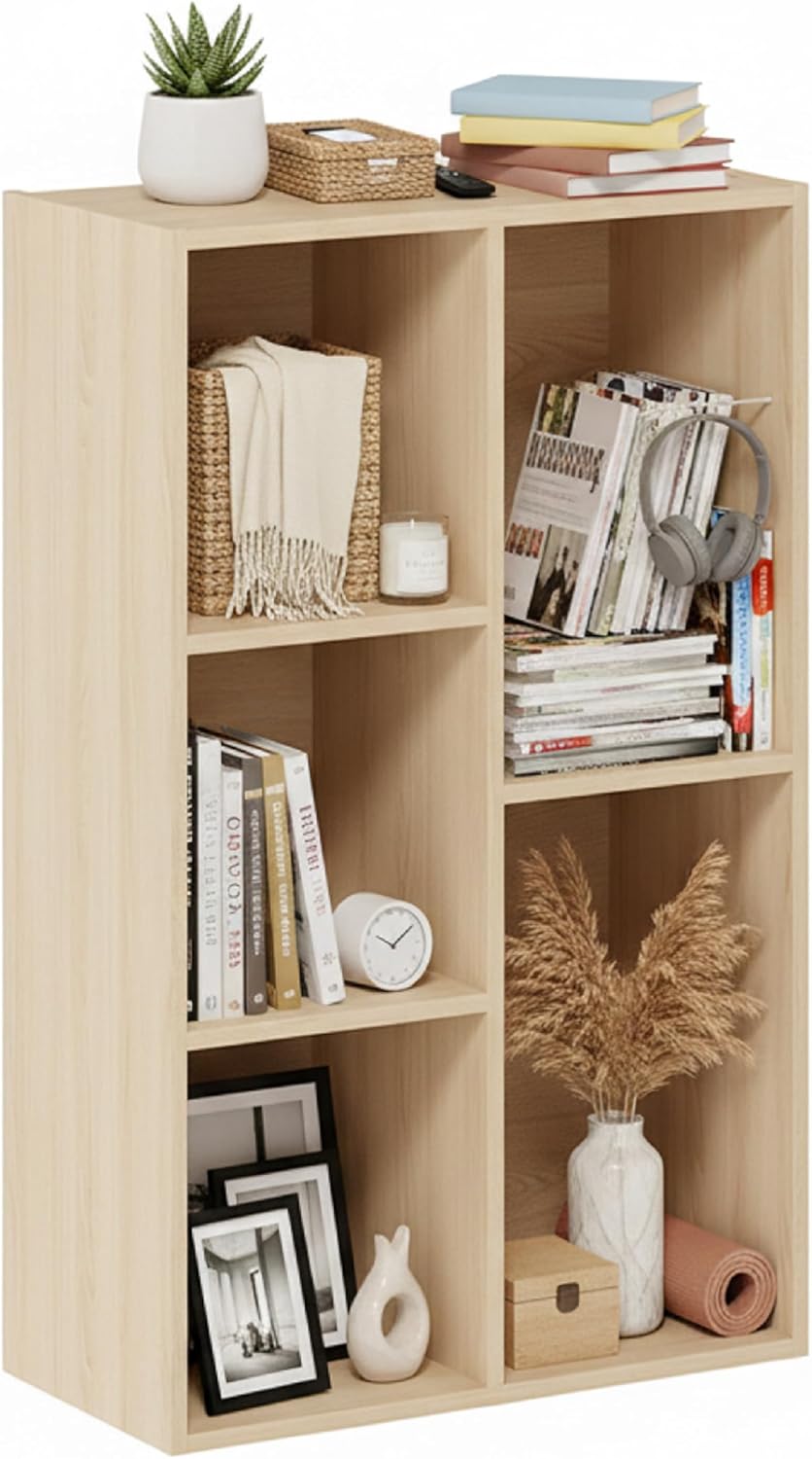 Detalle de Baroni Home Libreria a Cubi Componibile, Scaffale Modularе per Soggiorno, Ingresso e Camera da Letto – Naturale 5 Cubi 24x50x80 cm