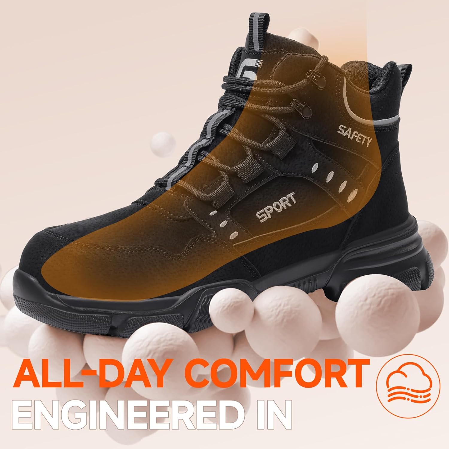 Detalle de GUYISA PRO steel toe cap safety boots with Kevlar midsole – lightweight puncture-resistant work footwear