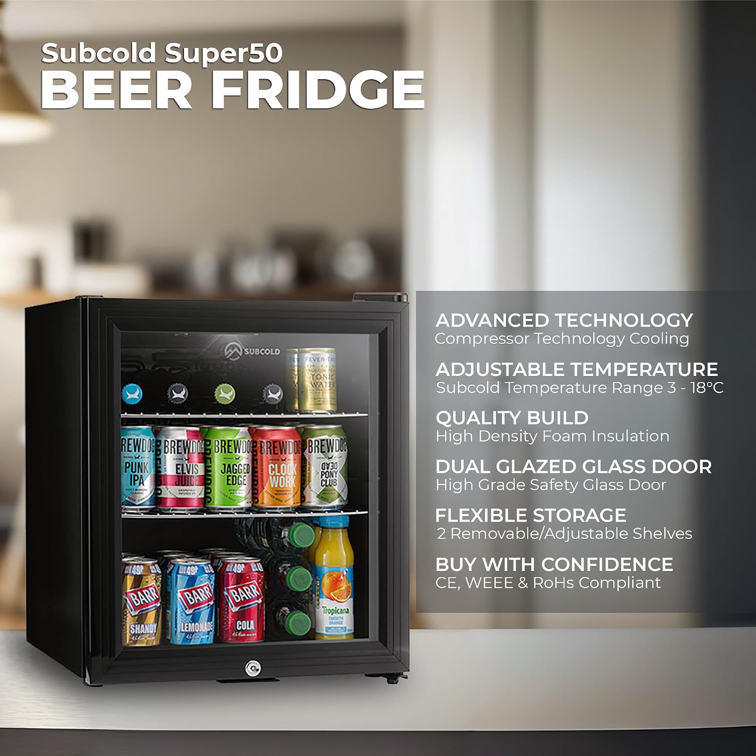 Detalle de Subcold Super50 50L Mini Fridge – Black with LED Light
