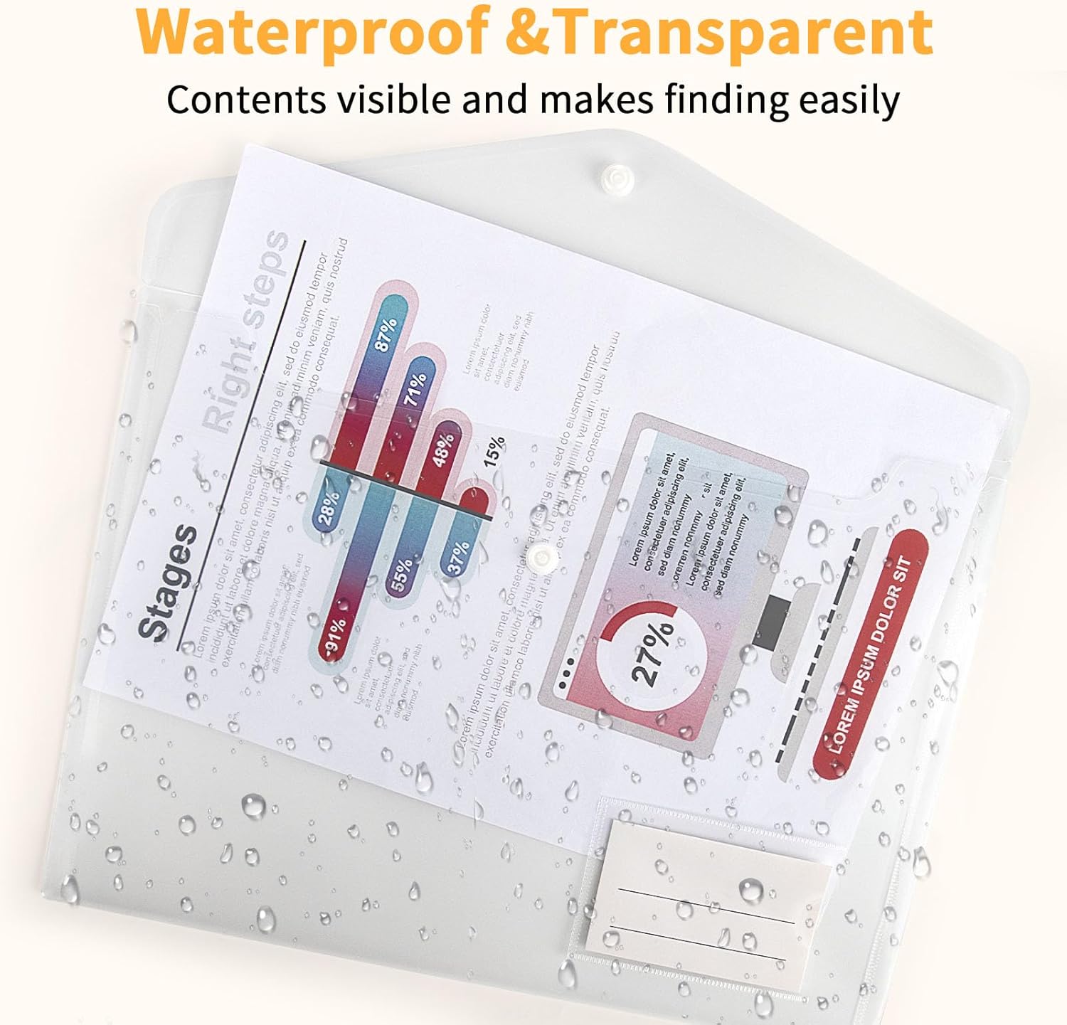 Thumbnail 4 de Umriox Clear Plastic Wallets – 20 Pack A4 Plastic Folders with Snap Closure and Label Pockets