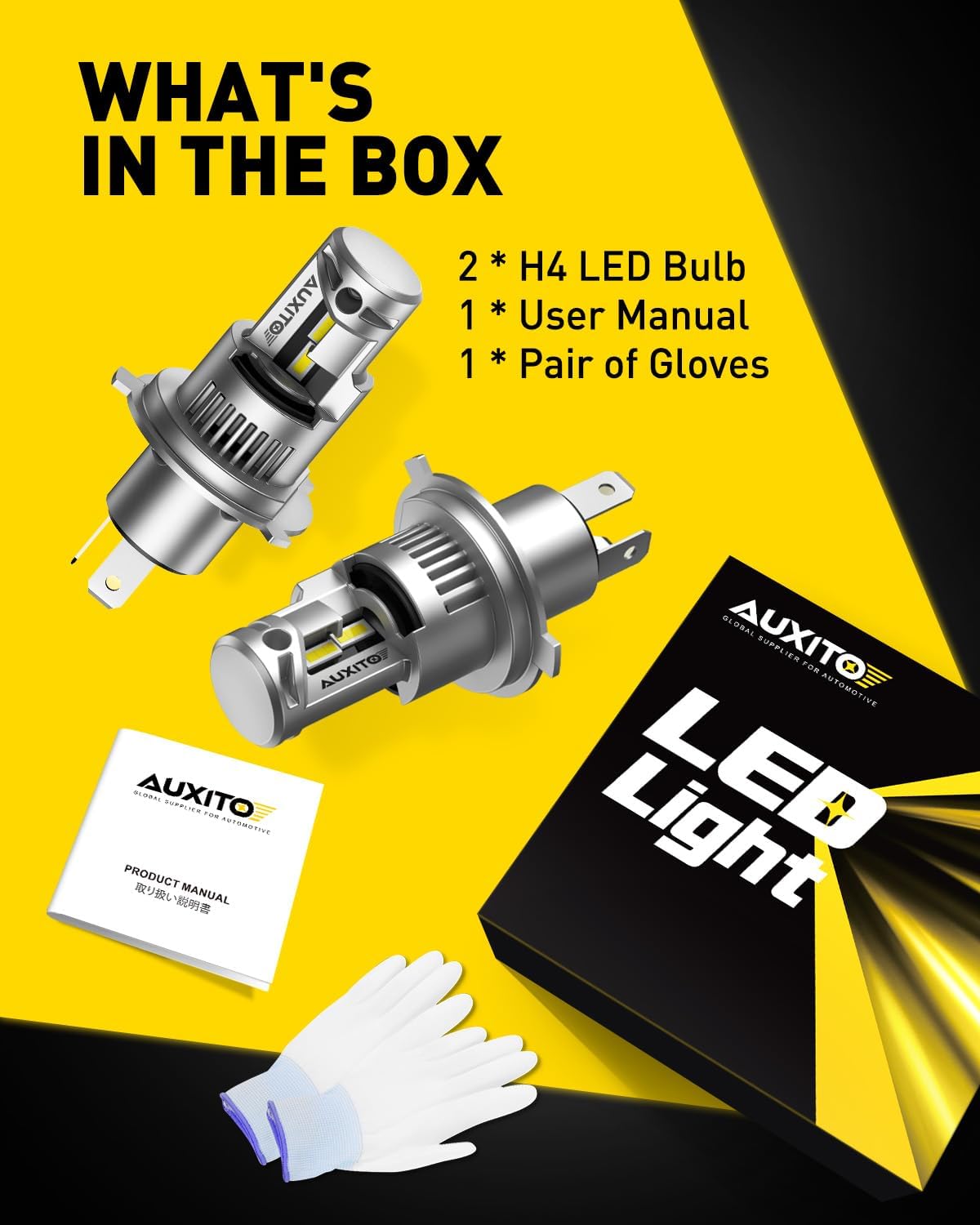 Detalle 2 de AUXITO H4/9003 Bulbs – 80,000LM, 6500K Cool White, 1:1 Mini Size, Plug-N-Play (Pack of 2)