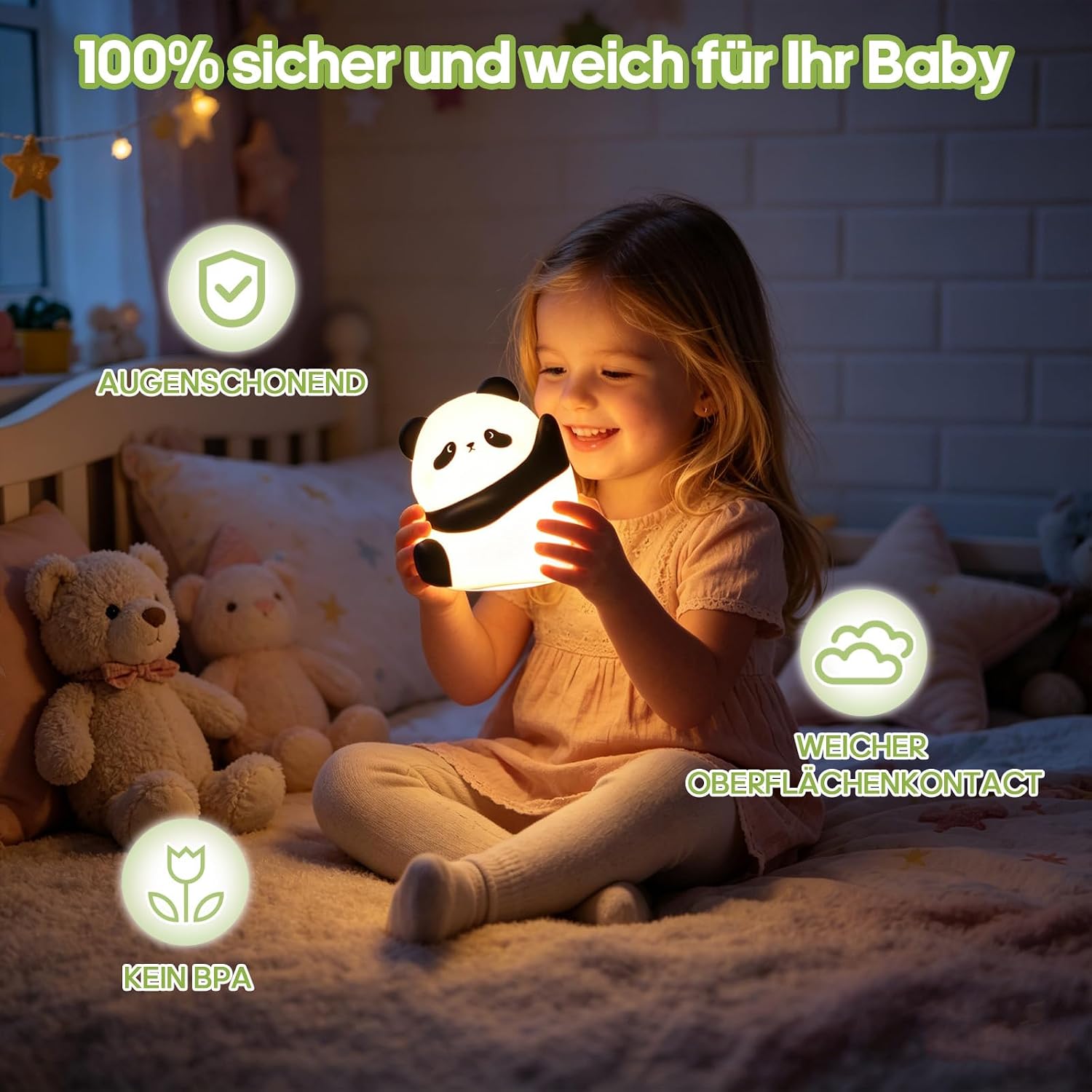 Thumbnail 3 de GOODEA Nachtlicht Kinder – Panda aus Silikon, klopfbar, dimmbar & USB-Aufladbar