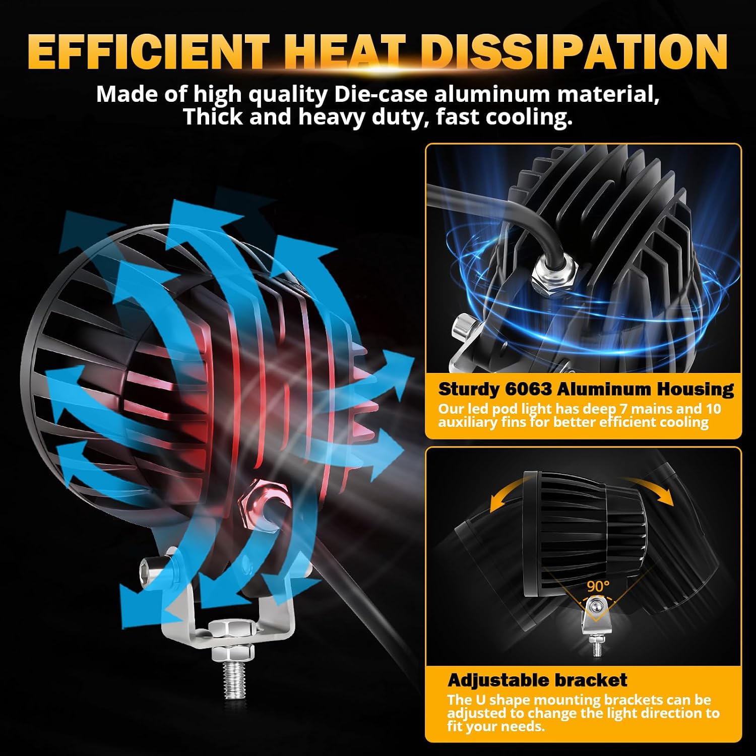 Thumbnail 3 de Auxbeam C4 Series 4-Inch Amber LED Pods (2-Pack) — Offroad Driving Lights with 72W, IP67, 50,000-Hour Lifespan