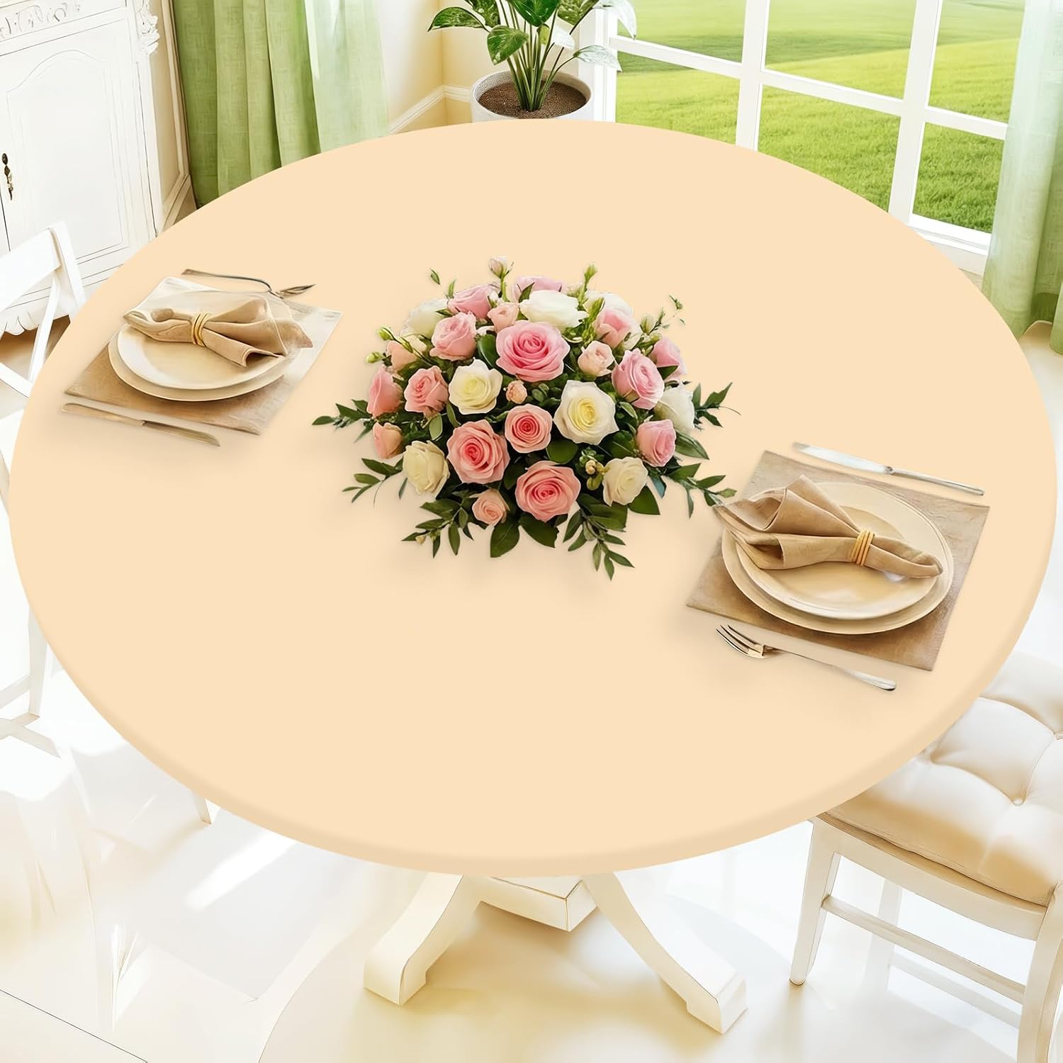 Thumbnail 5 de Moosfor Round Spandex Tablecloth: Elastic, Waterproof Fit for 42"–50" Tables (Baby Blue)