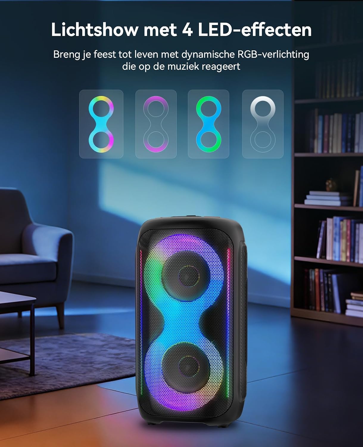 Detalle 1 de GREEN KEEPER GKD40 karaoke-speaker met 2 draadloze microfoons en ledlicht