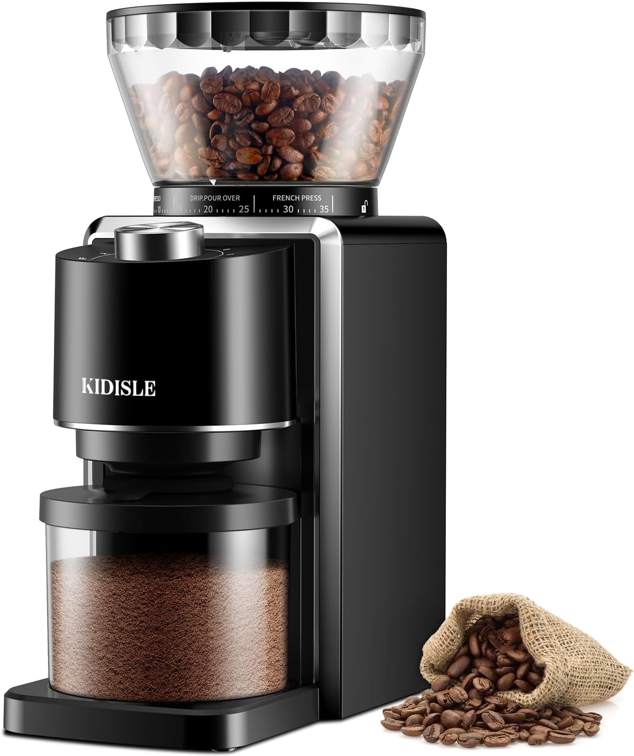 Detalle de KIDISLE Coffee Grinder 35 Settings, 2–12 Cups