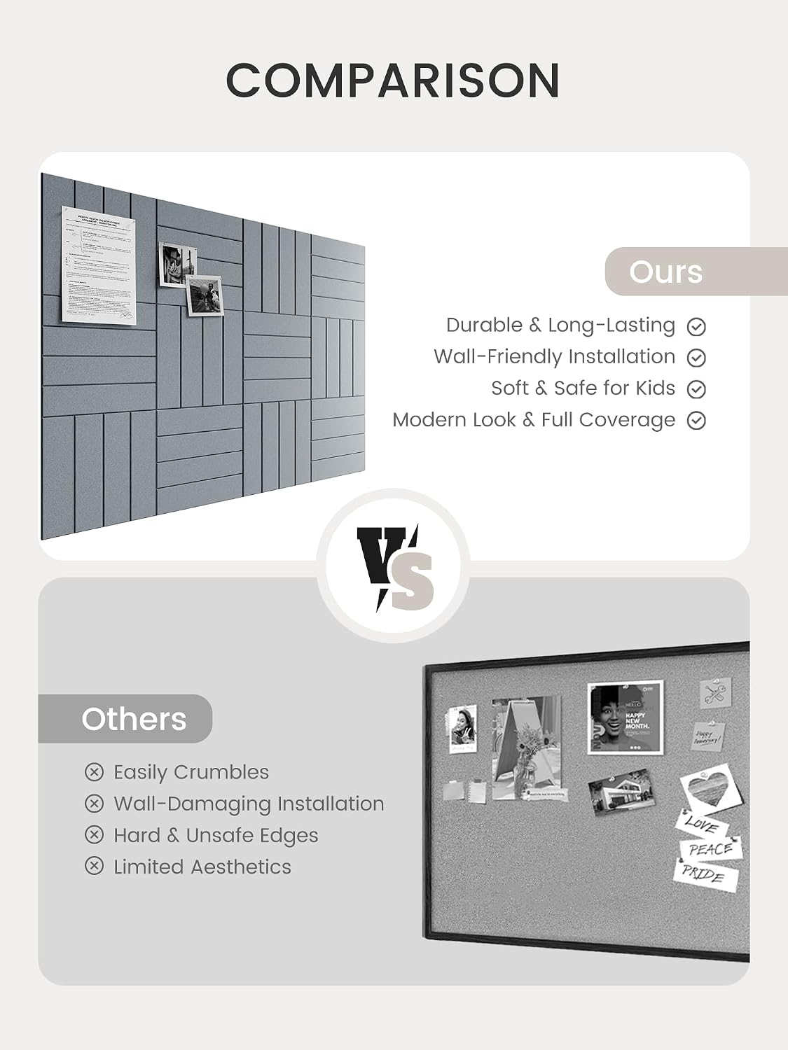 Thumbnail 6 de Bumusty Large Cork Board Alternative felt tiles (12-pack), 48 x 36in, blue grey with pushpins & adhesive tabs