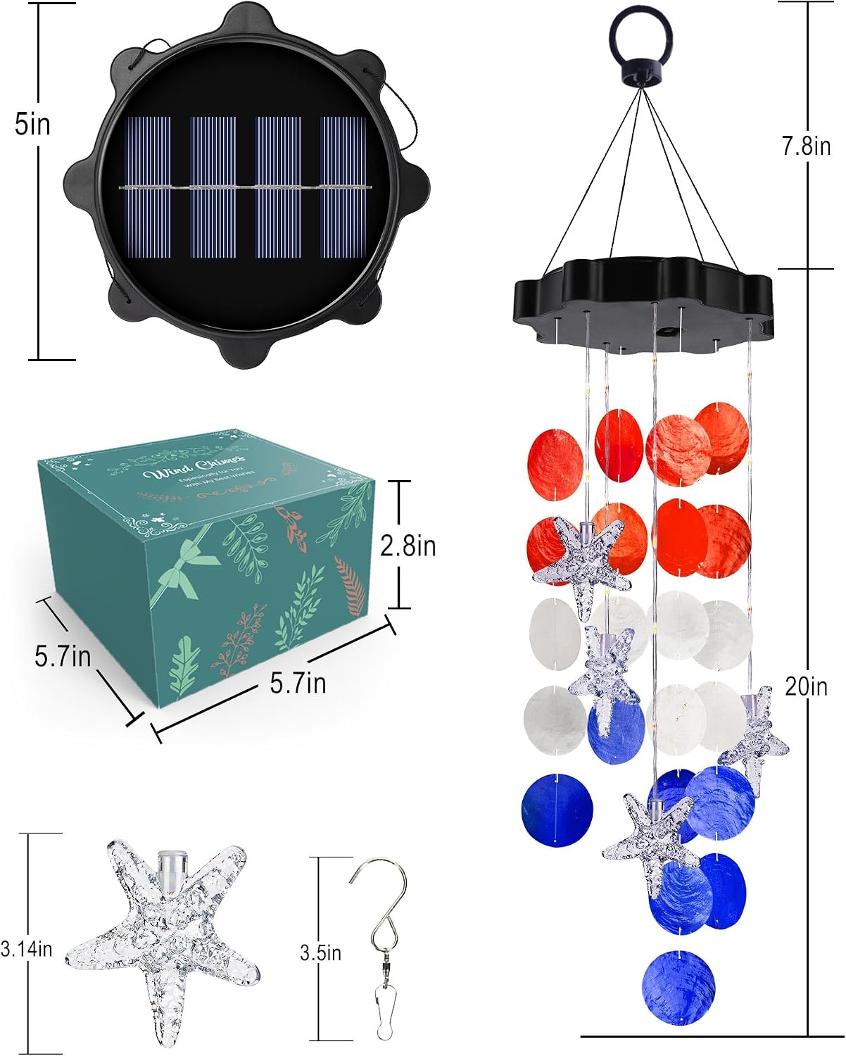 Thumbnail 6 de Toodour Solar Wind Chime with Natural Seashells