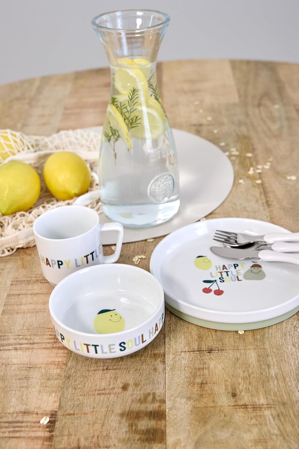 Thumbnail 3 de LÄSSIG Happy Fruits Kindergeschirr-Set aus Porzellan (Teller, Schüssel & Tasse) mit Silikonring