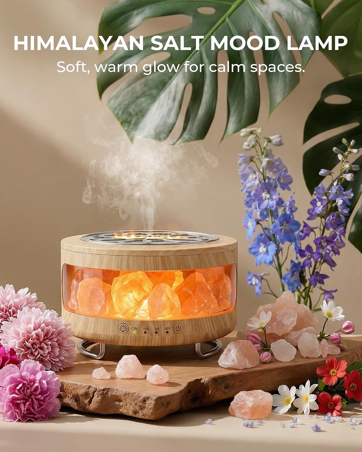 Detalle de BZGG 4-in-1 Ultrasonic Diffuser, Himalayan Salt Lamp, Humidifier & 7-Color Night Light