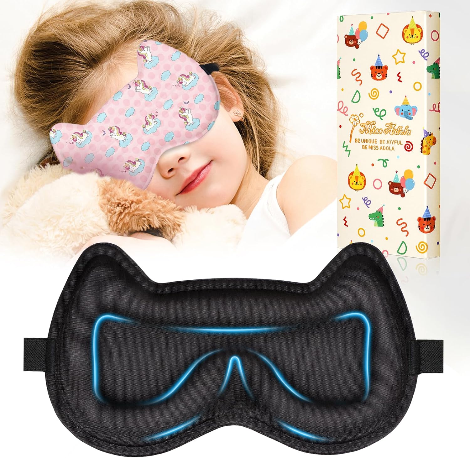 Detalle de Miss Adola Kids Sleep Mask – 3D Contoured Cat-Ear Eye Mask with Adjustable Strap