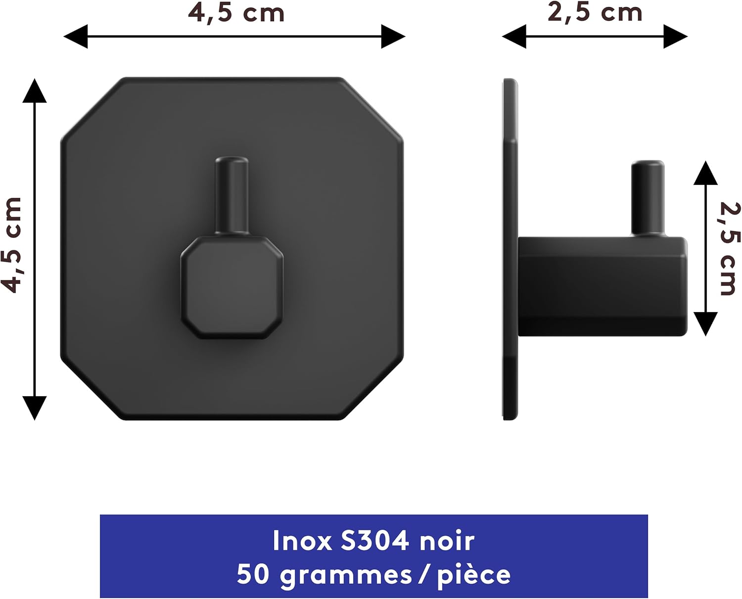 Detalle de LIEBHEIM Crochets porte-serviettes sans perçage – 4 crochets inox noir, adhésifs TESA