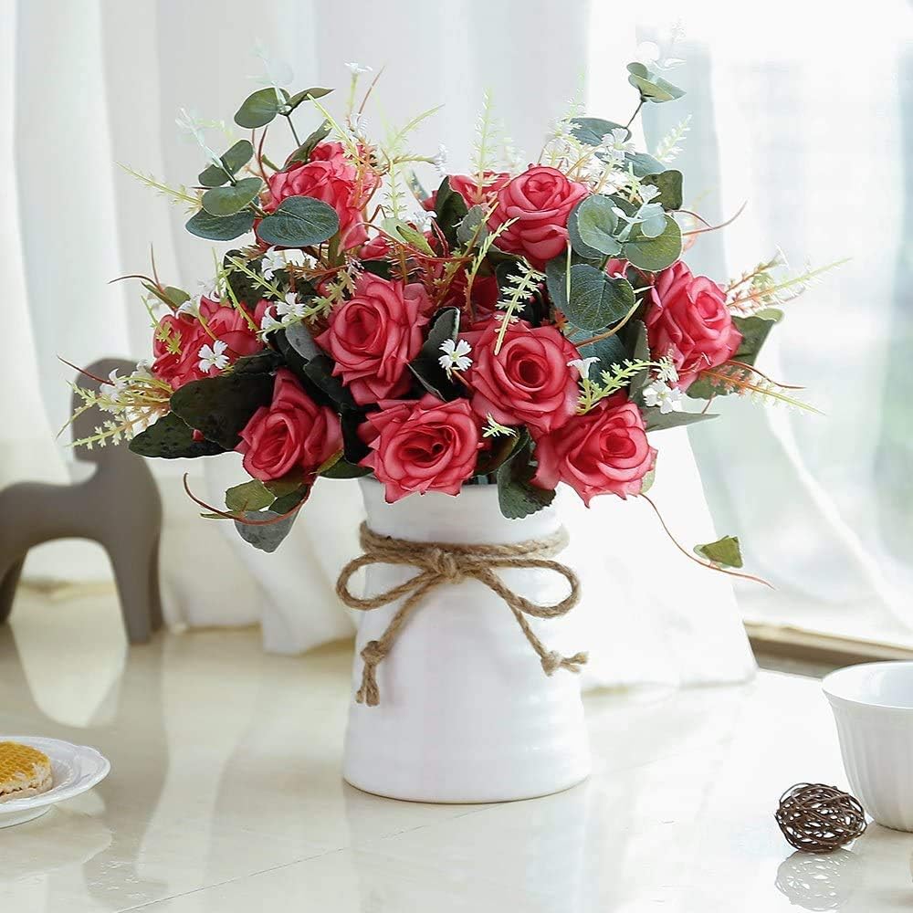 Thumbnail 5 de LESING Artificial Rose Flowers in Vase – 3-Bouquet Silk Rose Arrangements with Ceramic Vase (Pink)