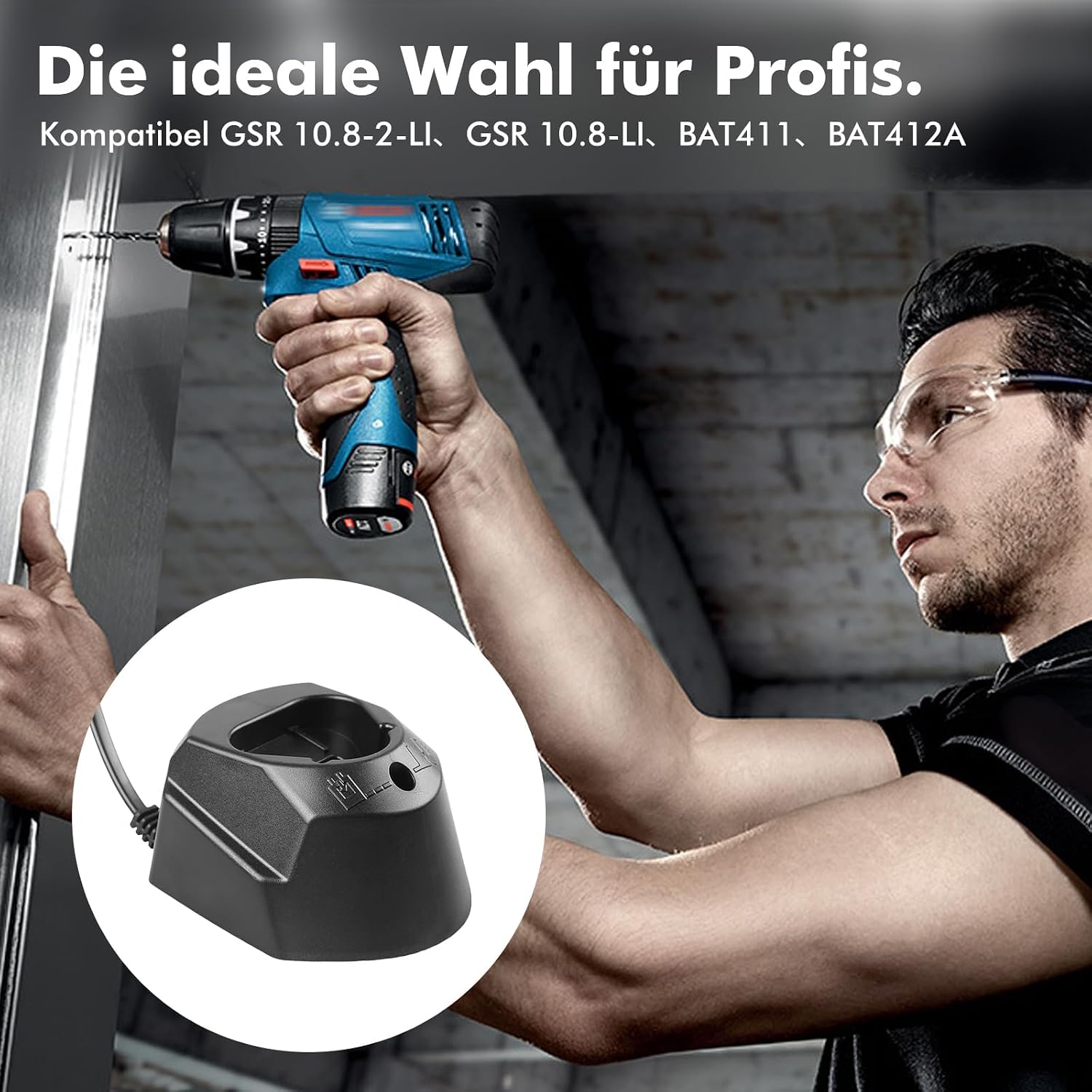 Detalle 1 de HOSPAOP HBO12v batteriladdare för Bosch 10,8–12 V med LED-indikator