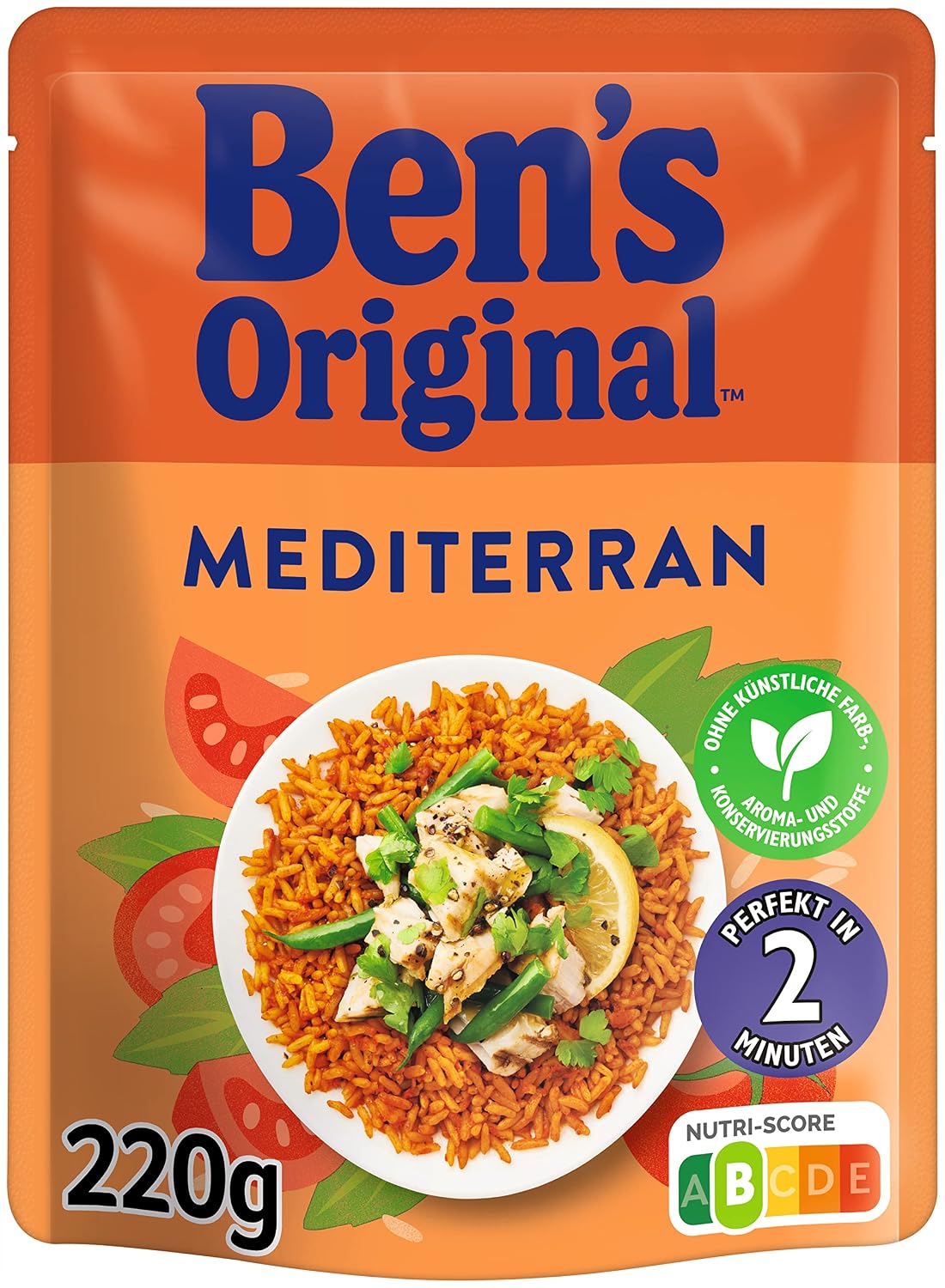 Detalle de BEN'S ORIGINAL Express Reis Mediterran 6 x 220 g – schnelles Reisgericht mit Tomaten und Kräutern