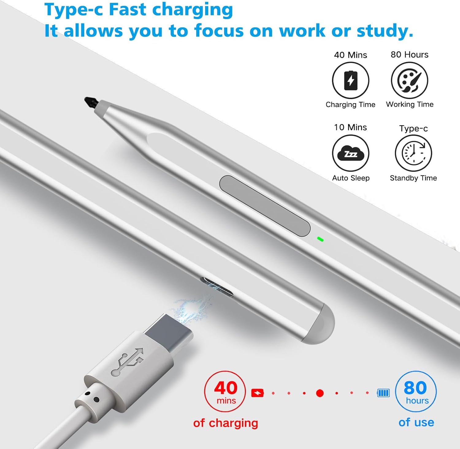 Thumbnail 3 de Milikilo F97 Stylus Pen for Microsoft Surface with Eraser Side Button, Palm Rejection, Tilt & 1024 Pressure