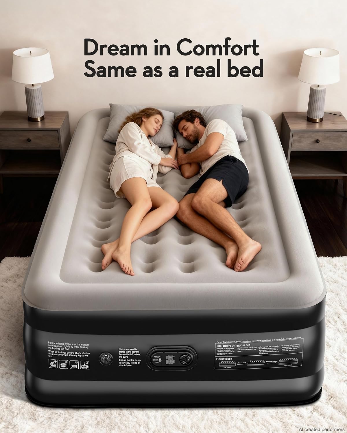 Detalle 1 de OhGeni 20-Inch Full Air Mattress with Built-In Pump, Flocked Top, 600-lb Capacity