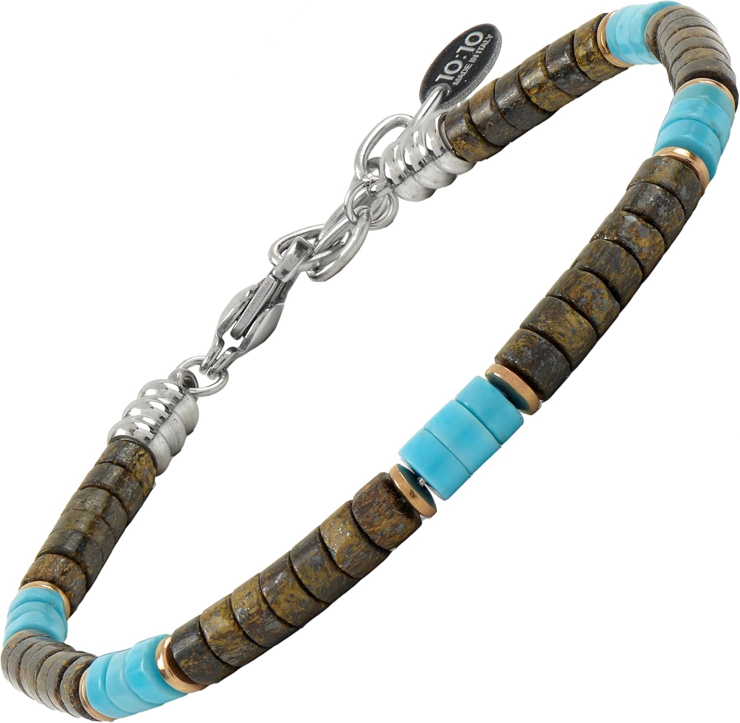 Thumbnail 5 de 10:10 Bracciale Uomo Pietre Dure Naturali Rondelle 4 mm in Acciaio Inox – Made in Italy