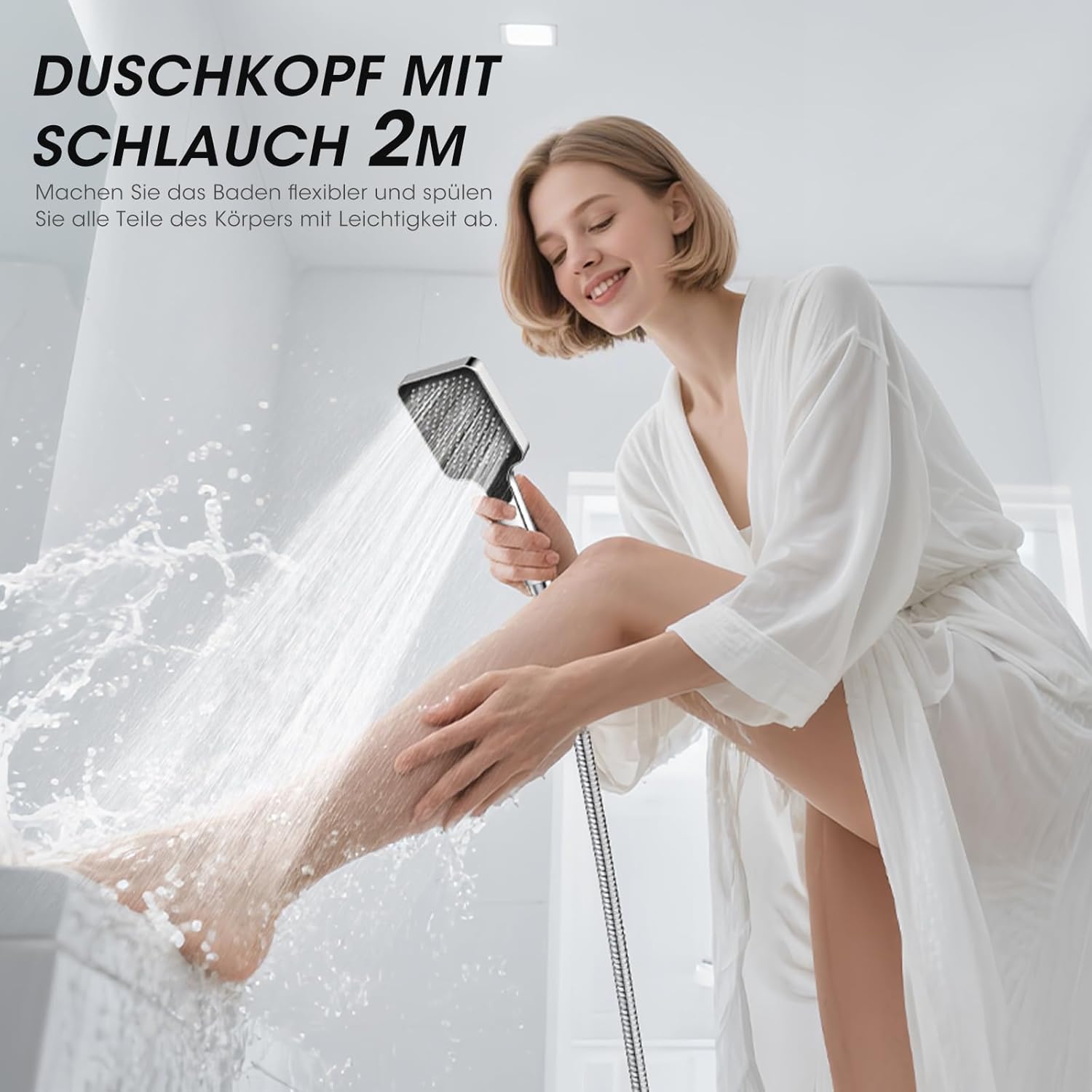 Thumbnail 6 de FASDUNT Duschkopf mit Schlauch 2 m – Hochdruck-Regendusche mit 9,5 l/min Durchflussbegrenzer und 3 Strahlarten