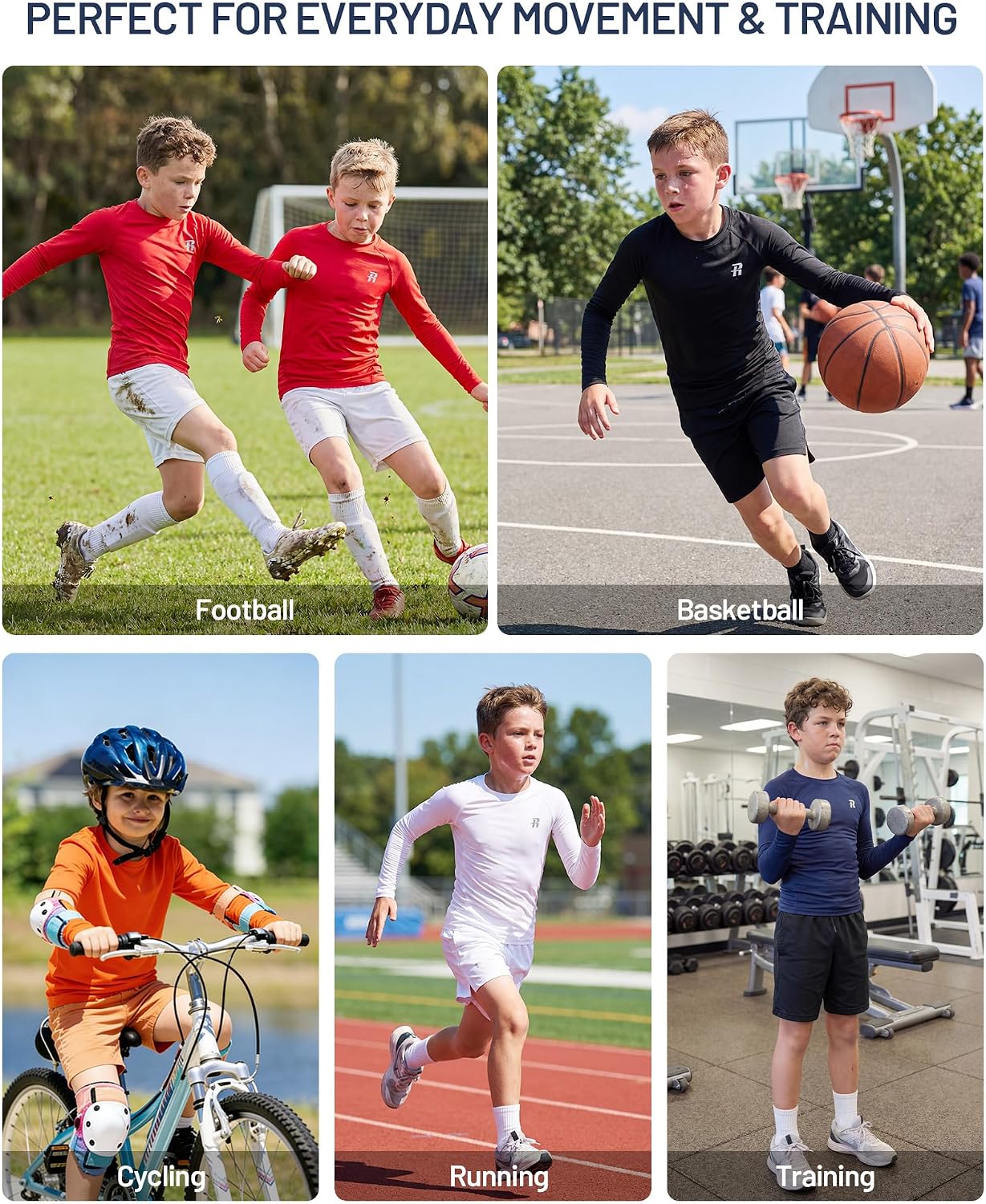 Detalle 2 de Runhit Boys Compression Shirt Long Sleeve: UPF 50+ base layer for active kids