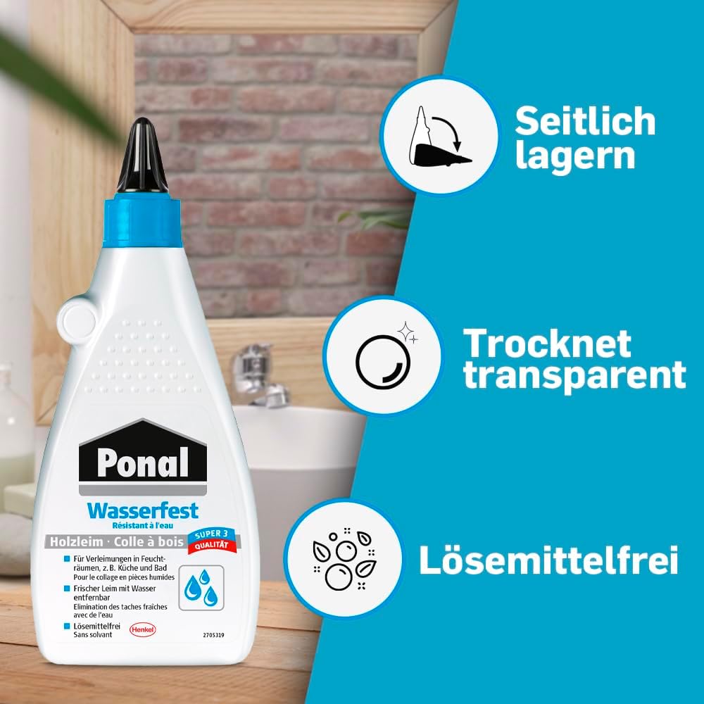 Thumbnail 2 de Ponal Holzleim Wasserfest – Montagekleber mit hoher Verleimungsfestigkeit für Feuchträume, 550 g