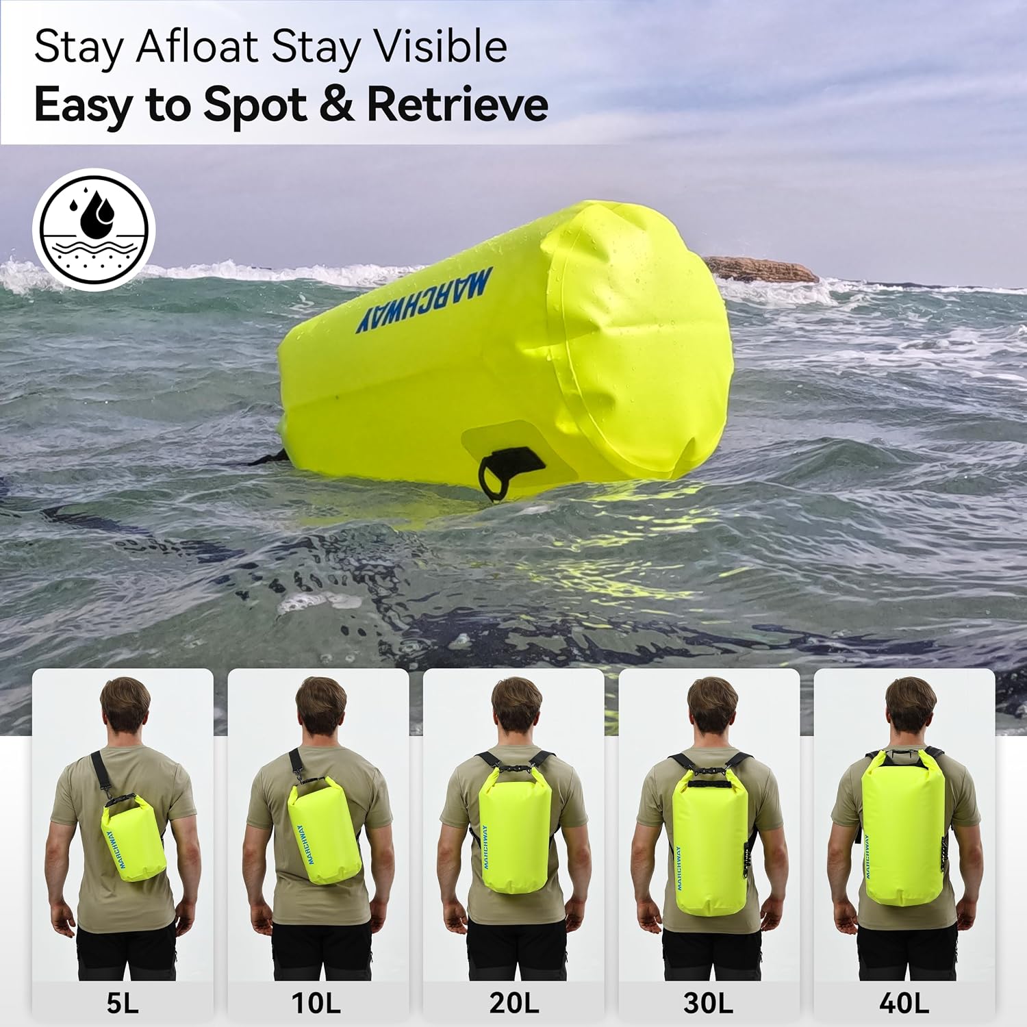 Detalle de MARCHWAY Floating Waterproof Dry Bag Backpack (5L–40L): Durable, Buoyant Gear Guard for Water Adventures