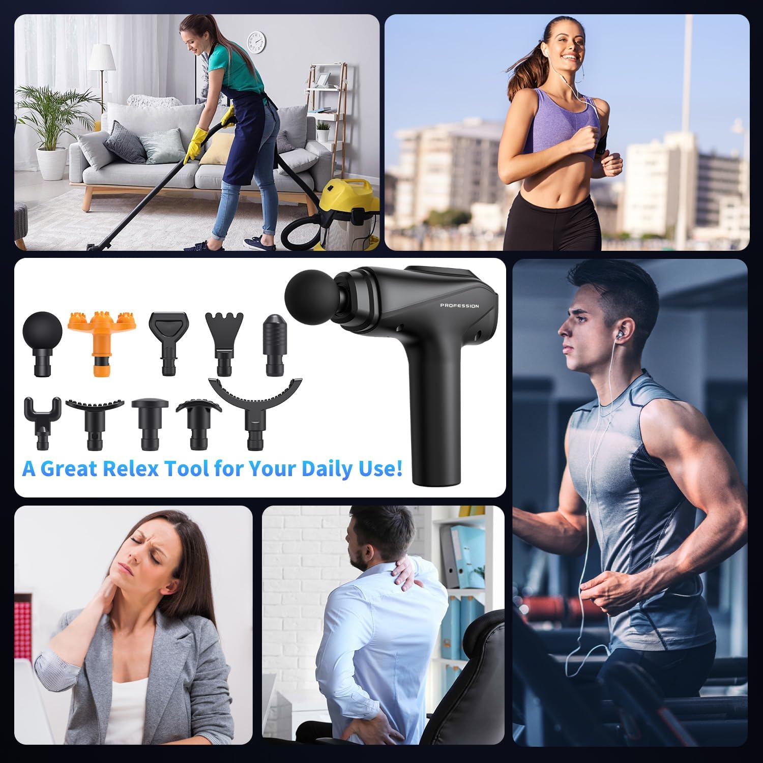 Thumbnail 5 de Bemkia Massage Gun Deep Tissue Professional (Black) – portable percussion therapy for back, shoulders & muscle recovery