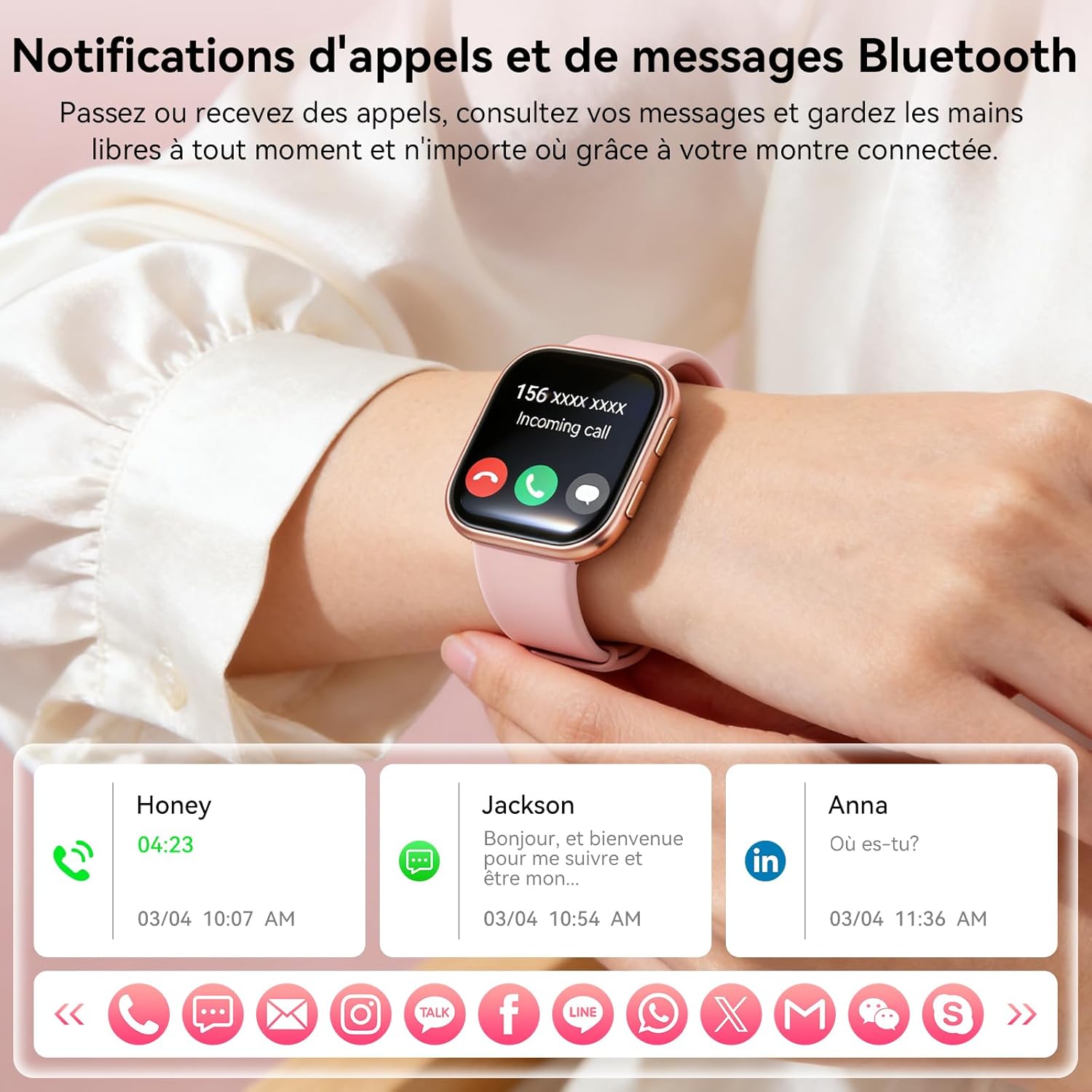 Detalle de Montre connectée homme/femme 1,83" HD avec appel Bluetooth, 7 bracelets et coffret cadeau