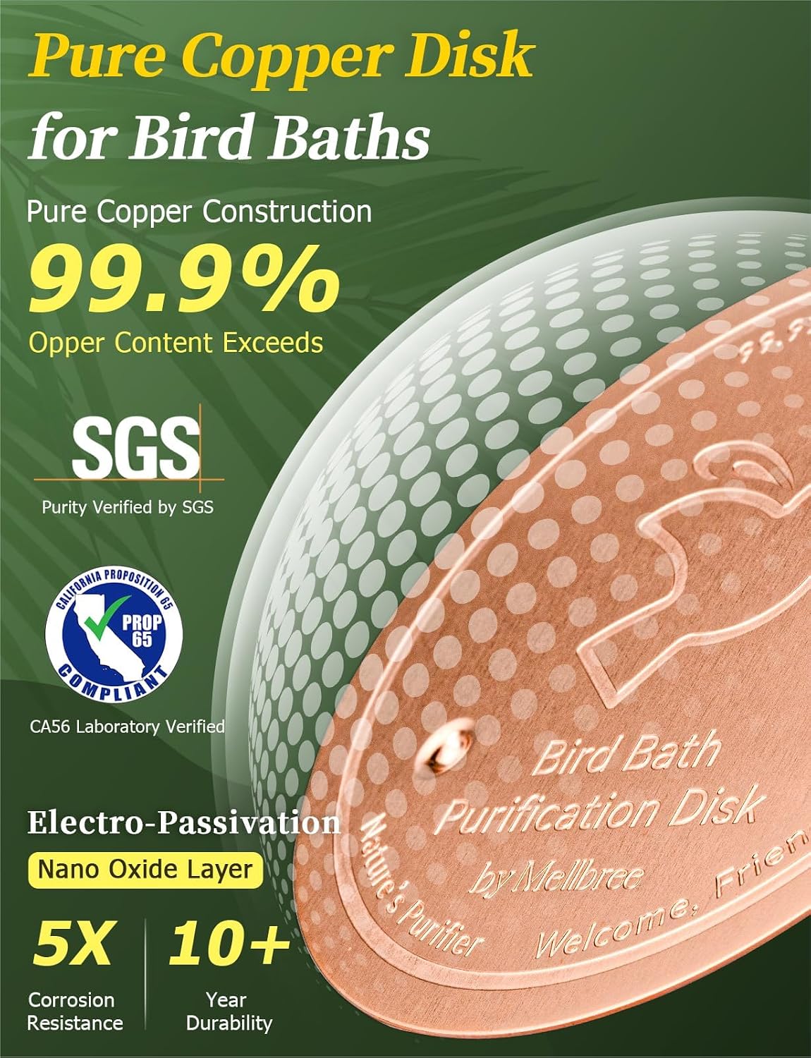 Detalle de Mellbree 2PCS Bird Bath Copper Disk – 99.99% Pure Copper, 0.6mm Thick