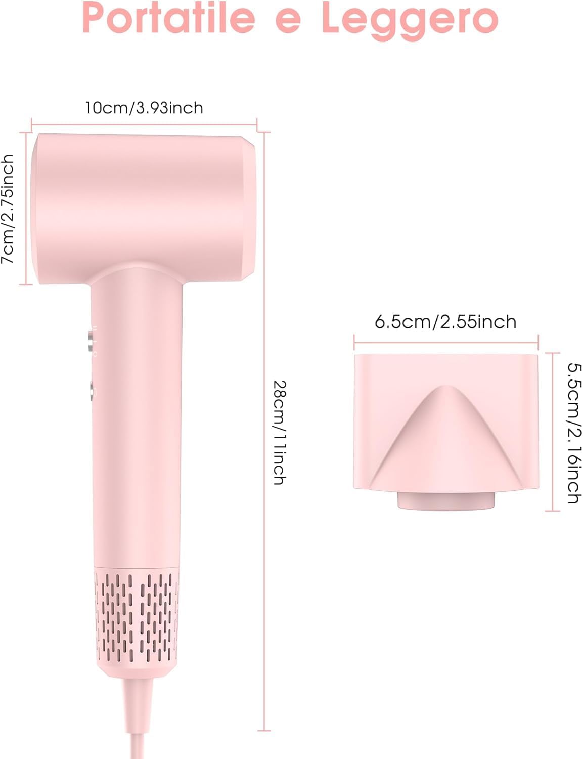 Detalle 2 de LKV Asciugacapelli Phon Capelli Ionico Professionale Rosa – Asciugatura rapida e styling delicato