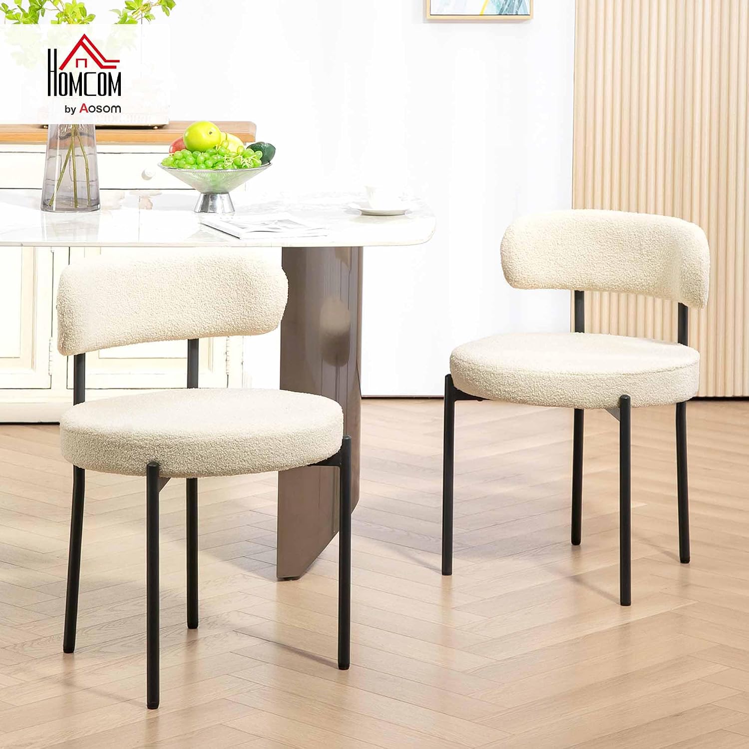 Detalle de HOMCOM lot de 2 chaises de salle à manger beige rembourrées dossier et pieds acier noir