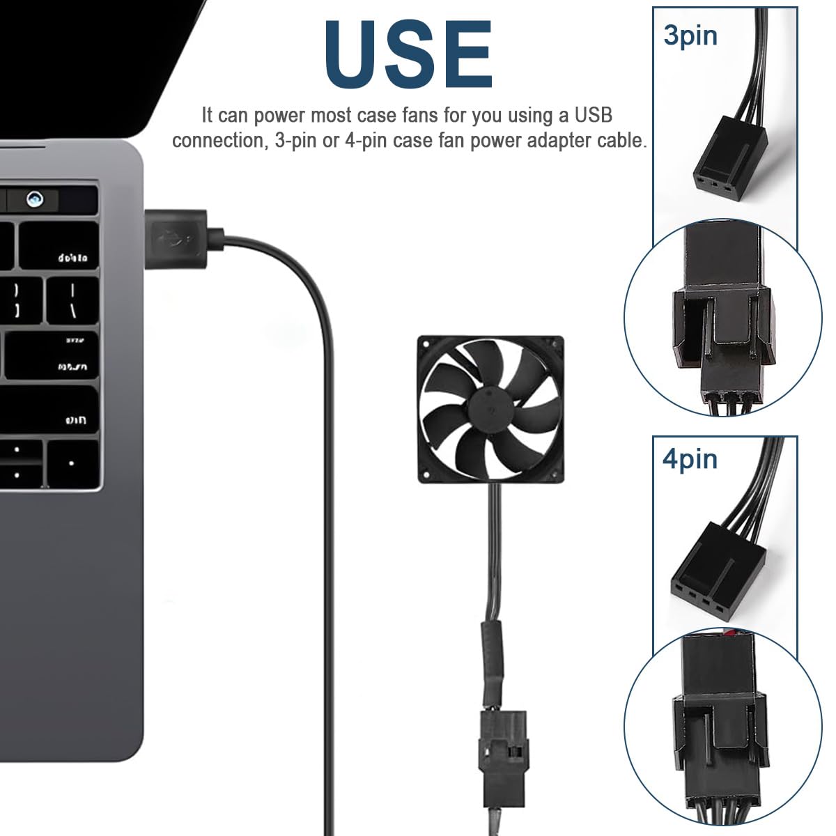Detalle de DAOKAI USB to 3pin/4pin PWM Fan Cable – 5V USB Fan Power Adapter Extension (30cm) – 10 Pack