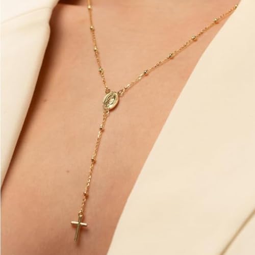 Detalle de QUADRI – Collar Rosario en Plata 925 con medalla de la Virgen María y cruz, Made in Italy