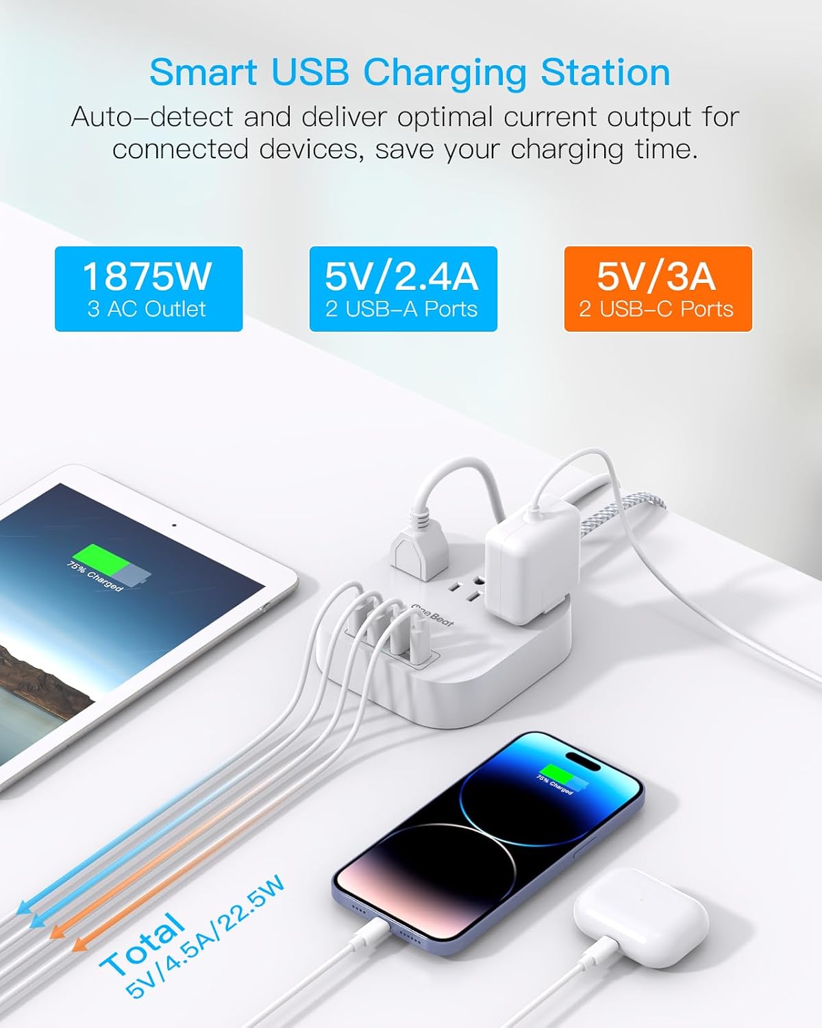 Thumbnail 1 de One Beat Power Strip 22.5W USB-C Charging Station 🔌