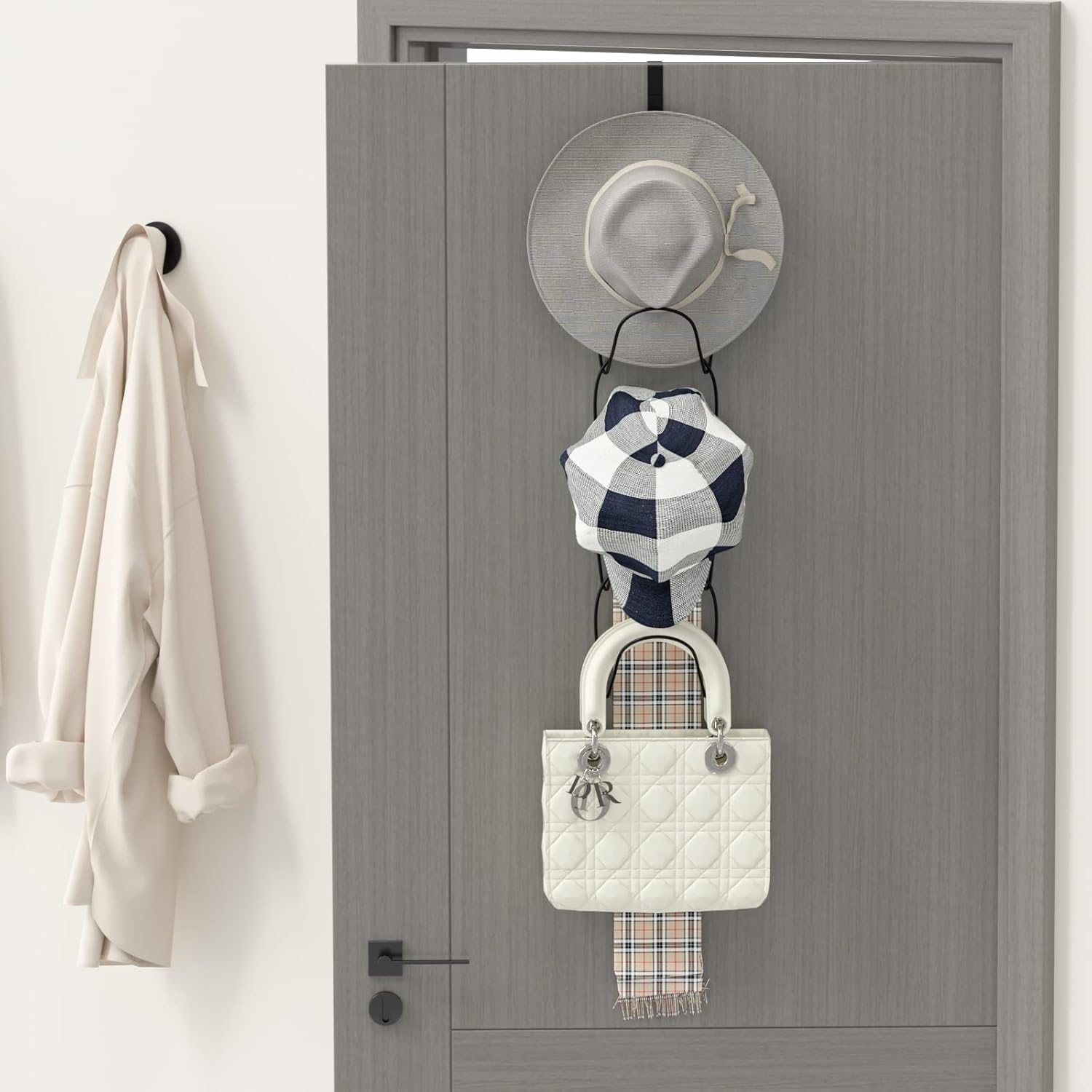 Detalle de Hikinlichi Hut Organizer Holder – 10er-Set, robustes Metall, Tür-/Wandhaken inklusive, Aufbewahrung für Hüte, Mützen, Schals, Taschen
