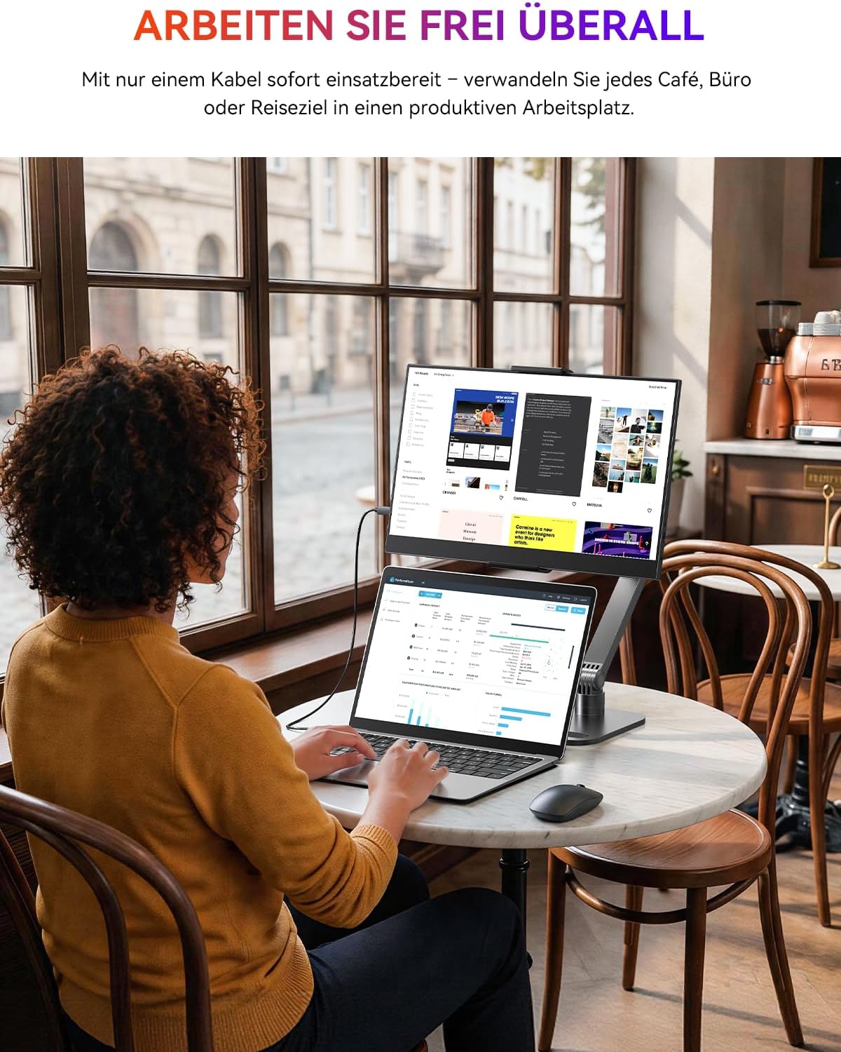 Detalle de UPERFECT Tragbarer Monitor 14" – 125% sRGB, HDR, matte IPS, Klappständer, USB-C/mini-HDMI