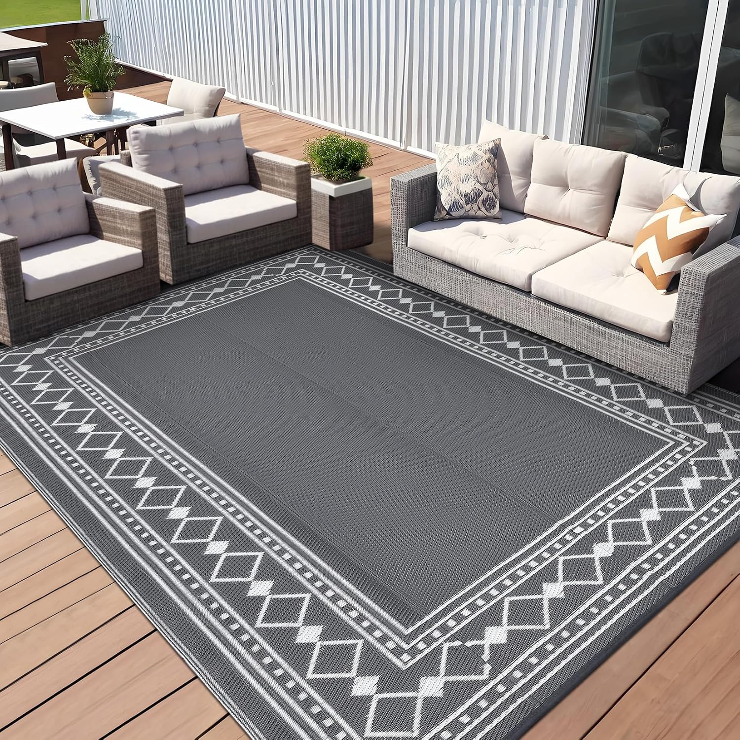 Detalle de CAROMIO outdoor plastic straw rug 270 x 360 cm