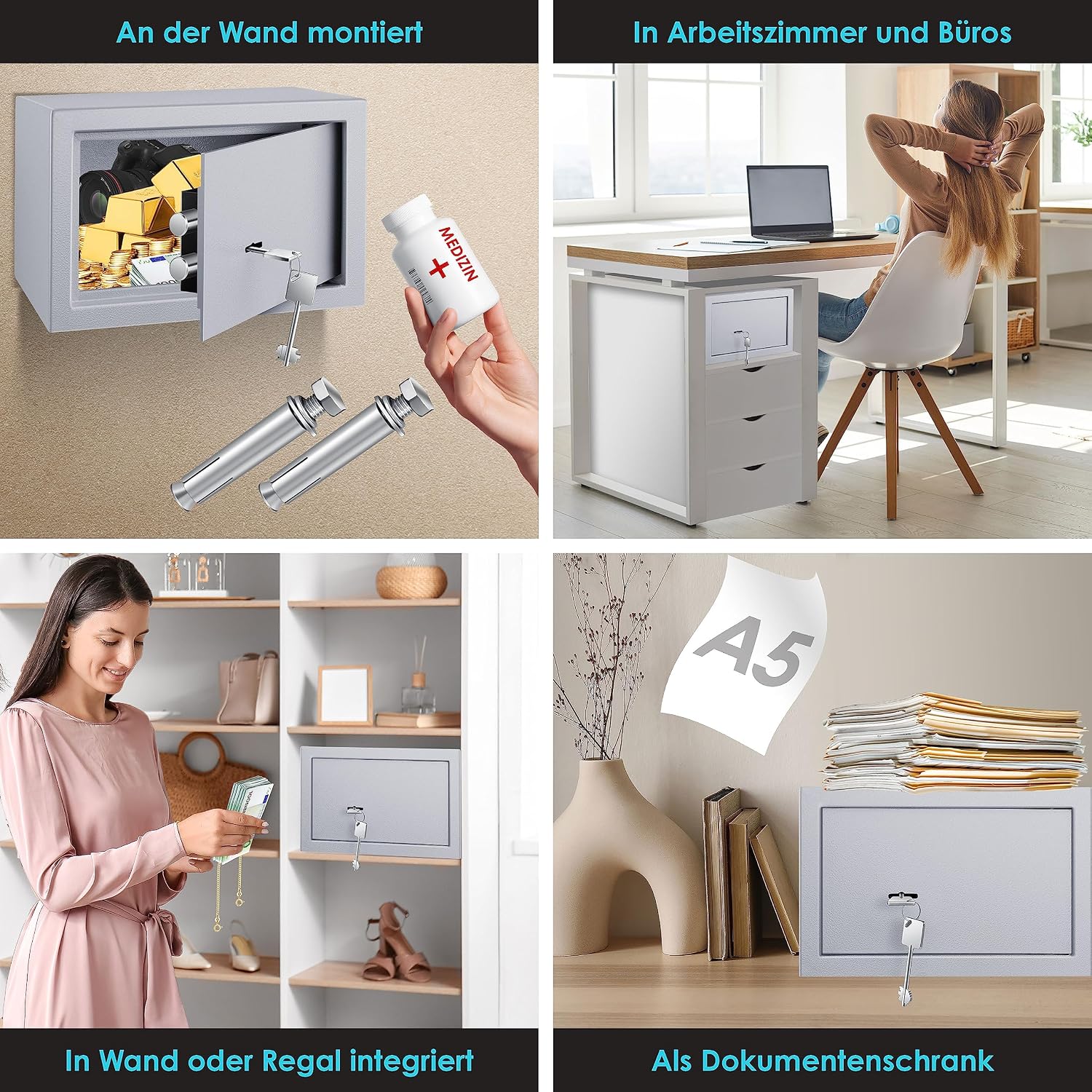 Thumbnail 6 de KESSER Tresor Möbeltresor mit Doppelbartschloss – Safe Geldschrank Boden-Wandtresor (Silber)