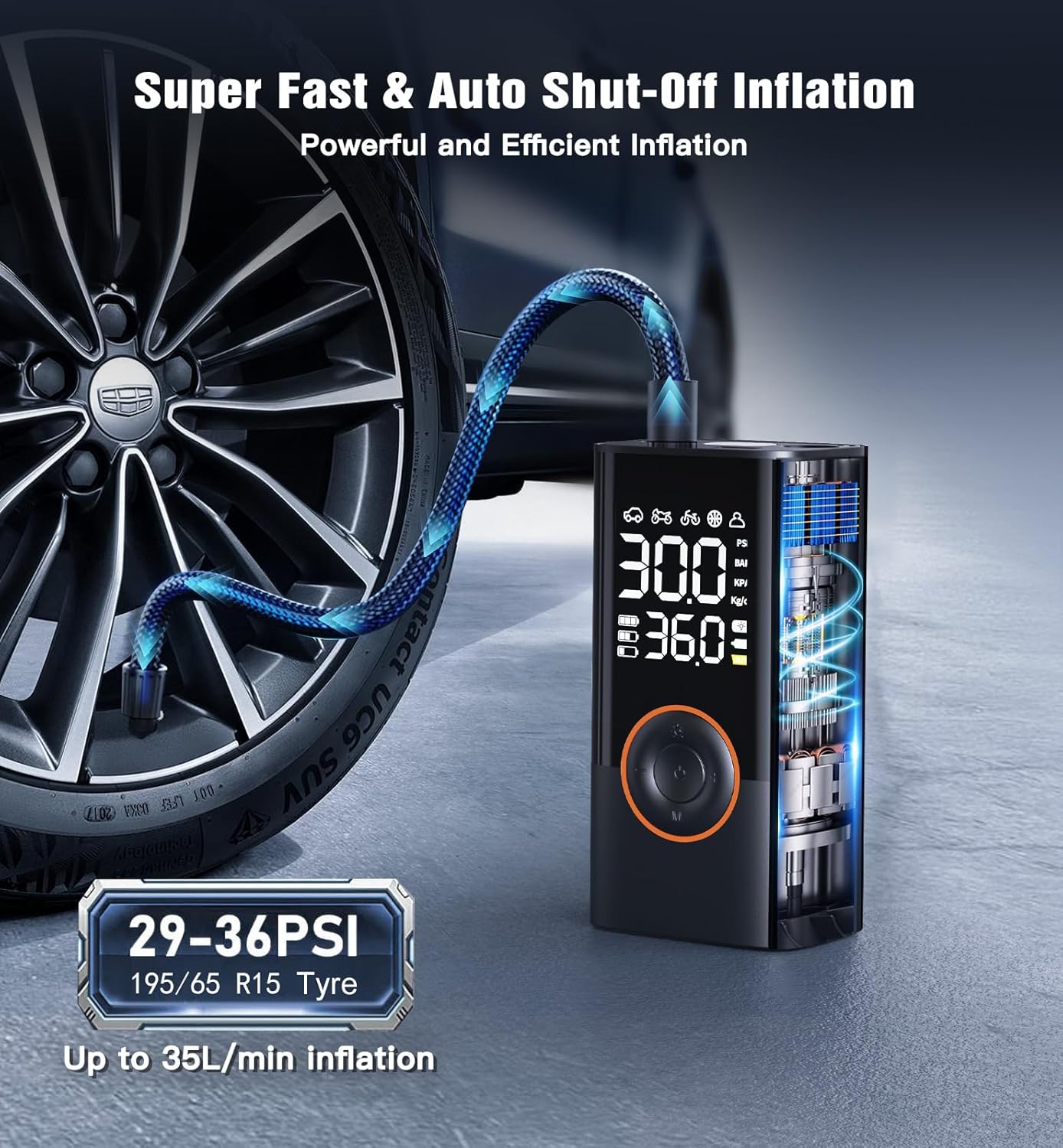 Detalle de Fshyos Tyre Inflator 150 PSI portable pump