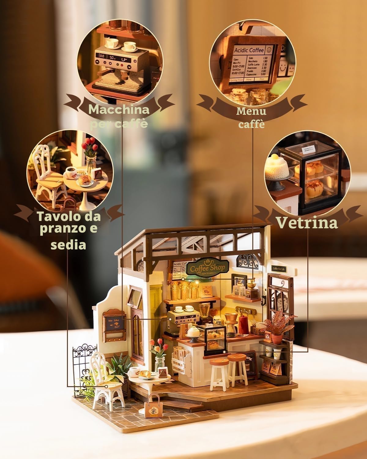 Thumbnail 1 de ROWOOD Miniatura Casa Delle Bambola Caffè – Fai Da Te in Legno con Luci LED