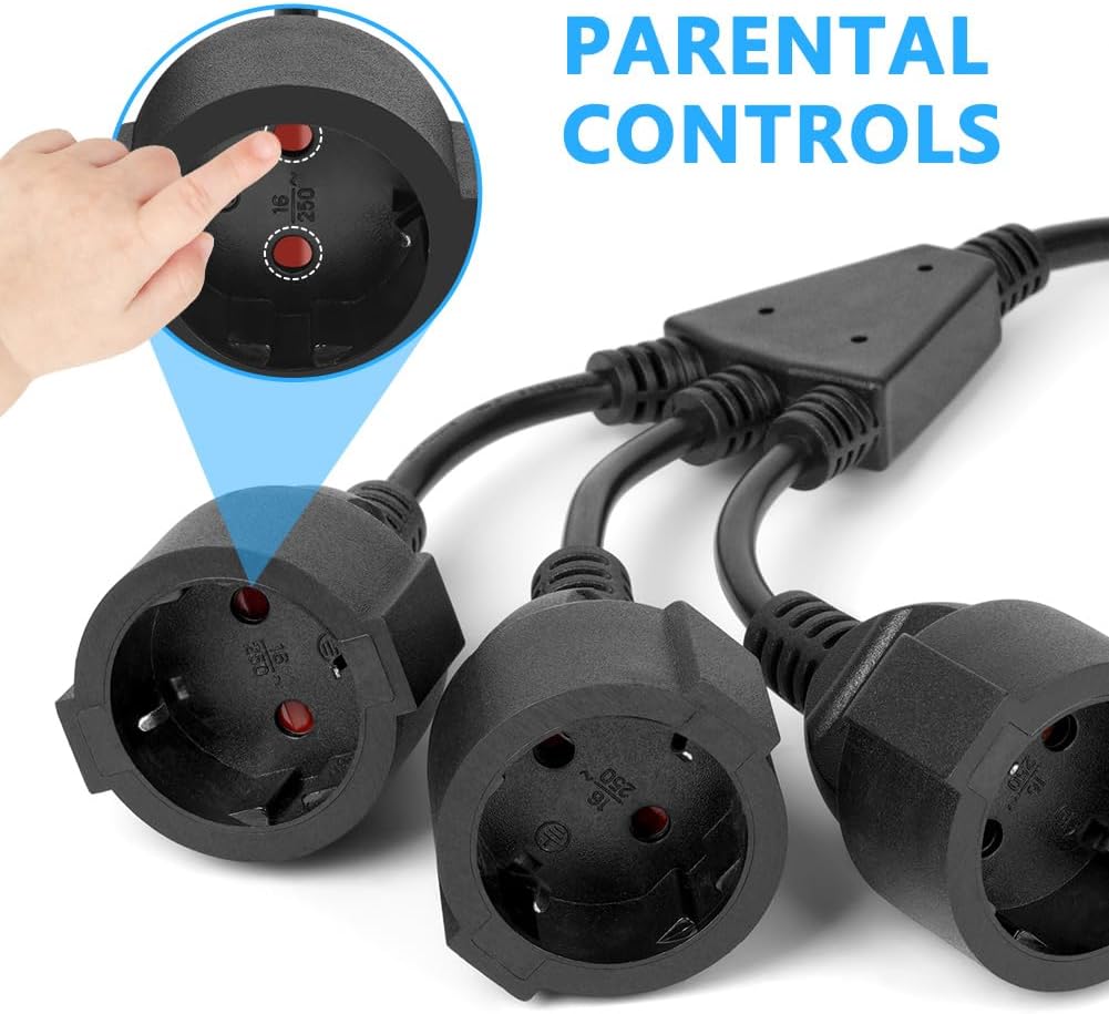 Thumbnail 3 de URAQT rallonge d’alimentation 3 prises avec sécurité enfants (3 en 1), 16A / 250V, noir