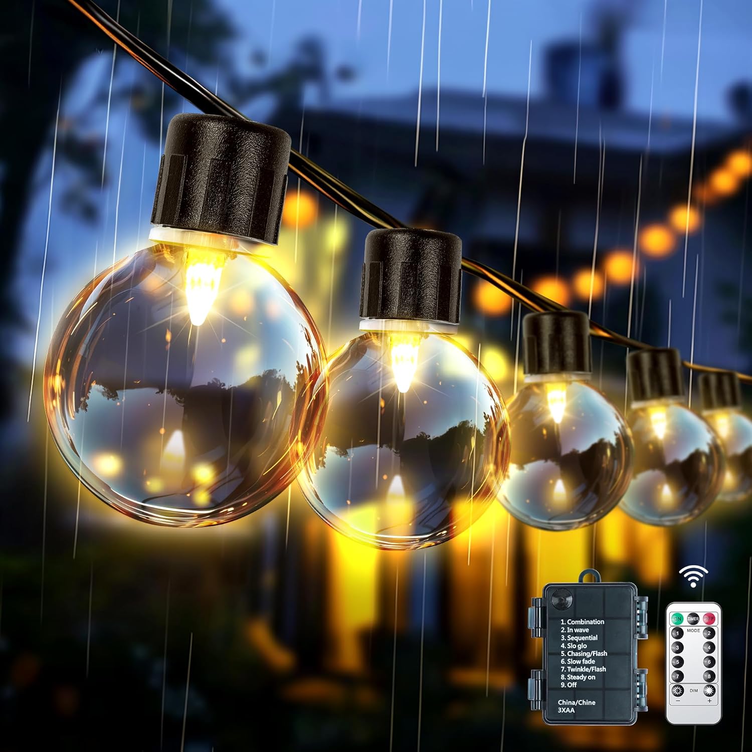 Thumbnail 6 de Aurogeek Festoon Lights Outdoor Garden Battery Powered with Timer (9m) – 8 Modes, USB-C Rechargeable, IP64 Waterproof ST64 Bulbs