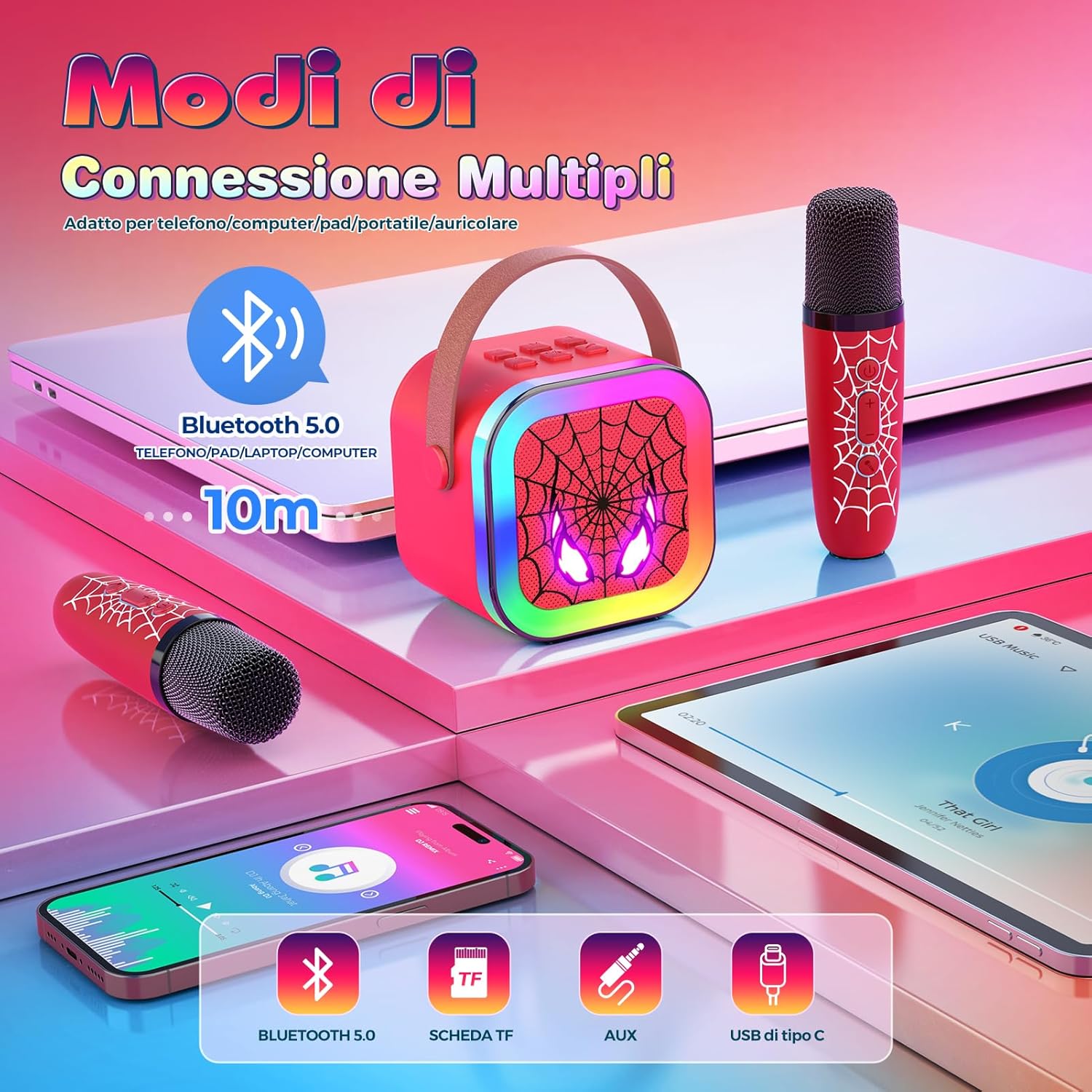 Detalle de Braxel: macchina per karaoke per bambini con microfoni wireless e luci LED – divertimento KTV a casa