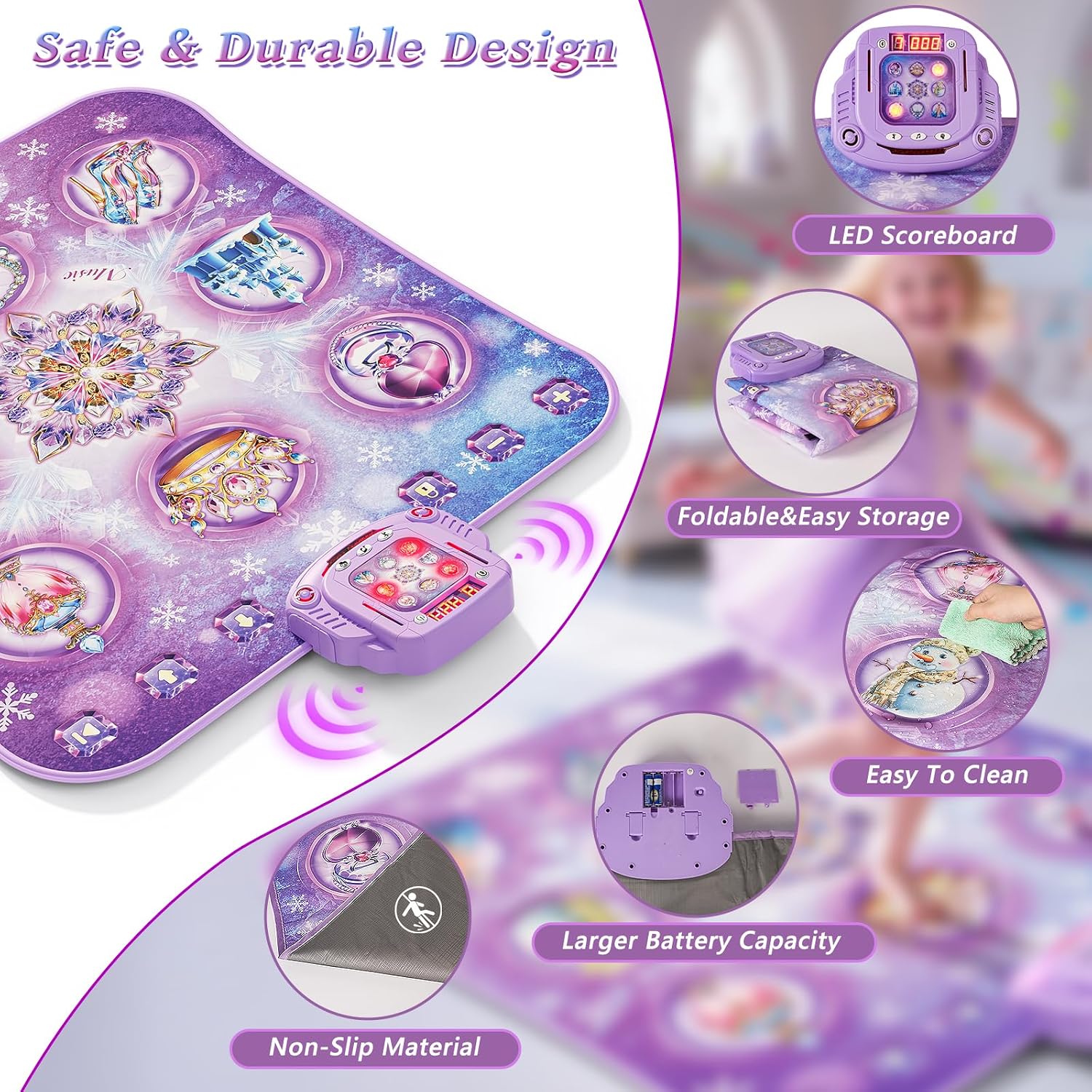 Detalle de Dance Mat Toy for Kids: Princess Themed Electronic Dance Pad with 8 Buttons