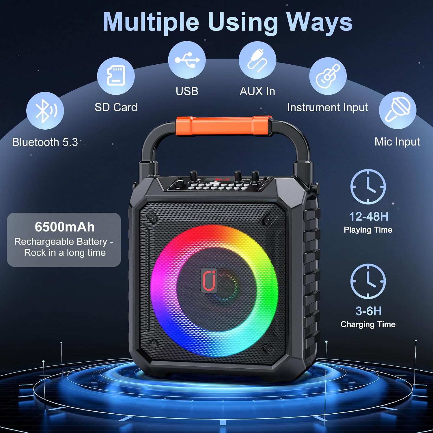 Detalle de JYX T17T Karaoke Machine with Two Wireless Microphones, Bluetooth and RGB Lights