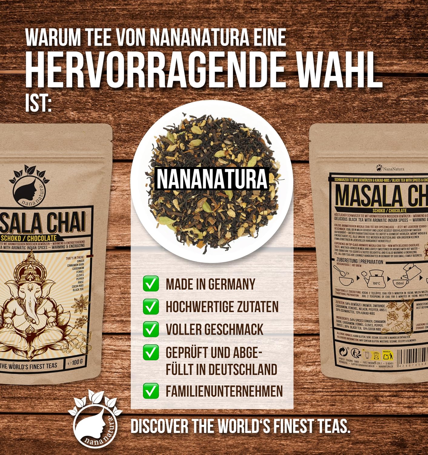 Thumbnail 5 de NanaNatura's Masala Chai Schoko Tee 100 g – würzig-schokoladig für Chai Latte mit Kakao-Nibs