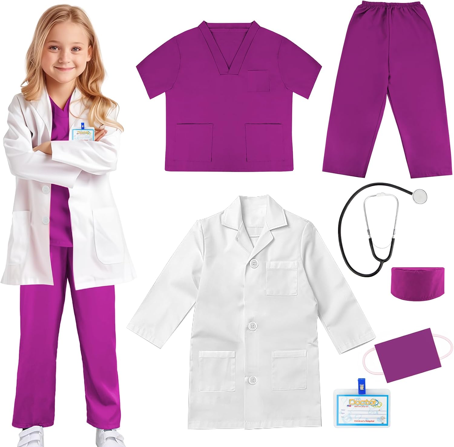 Detalle de COTATERO CO-BL-CO-7P Kids’ Doctor Costume Set with Lab Coat and Stethoscope